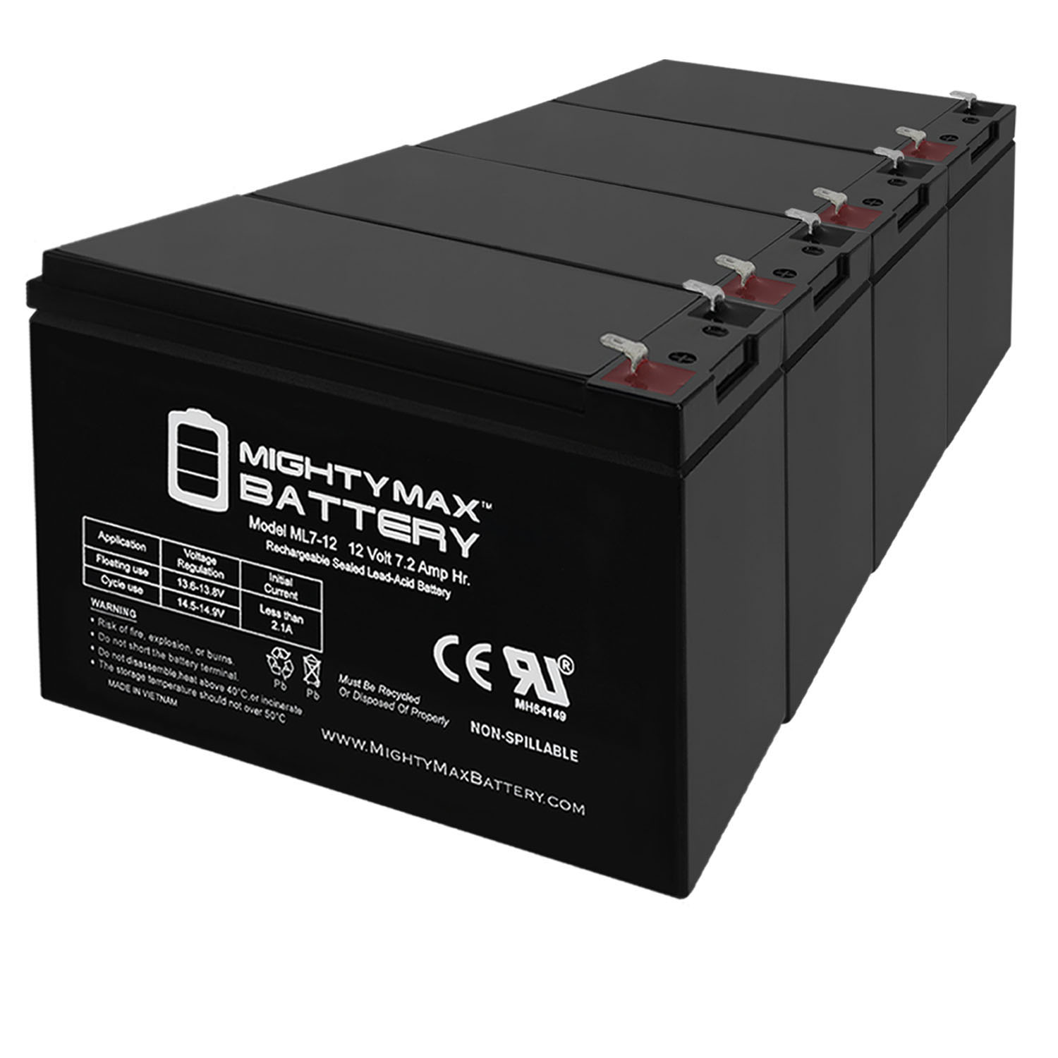 12V 7Ah UPS Battery for Fenton Technologies POWERPAL L425  - 4 Pack