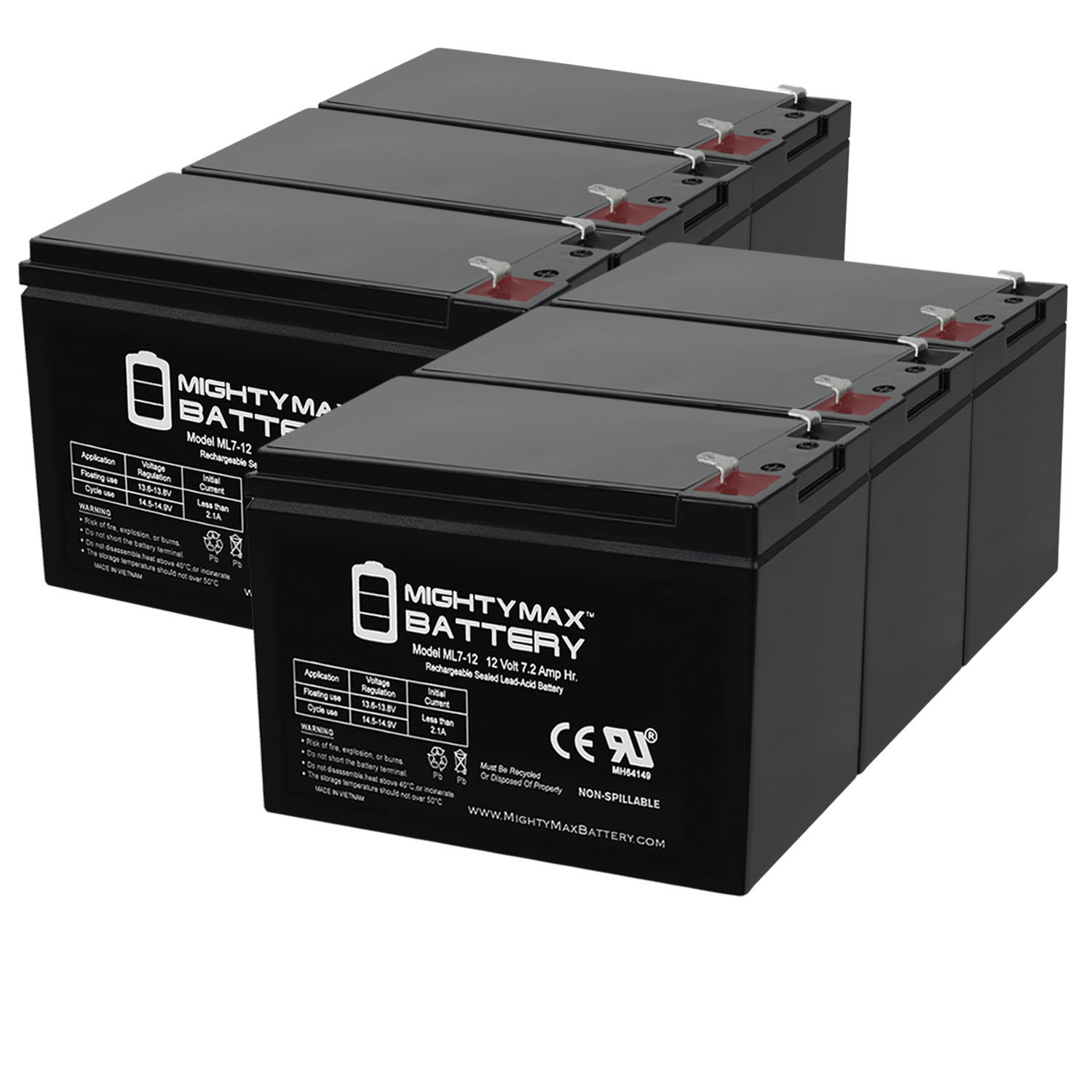 ML7-12 - 12V 7.2AH GS Portalac PX12072 Replacement Battery - 6 Pack