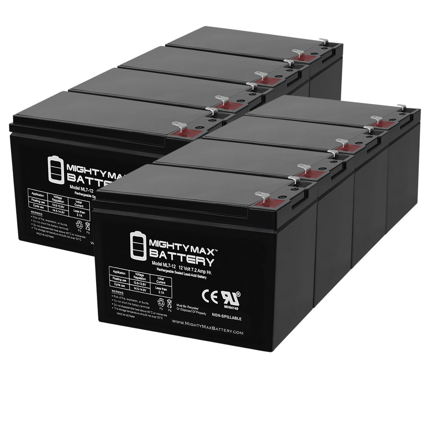 ML7-12 - 12V 7.2AH Replacement Battery for APC BES550R - 8 Pack