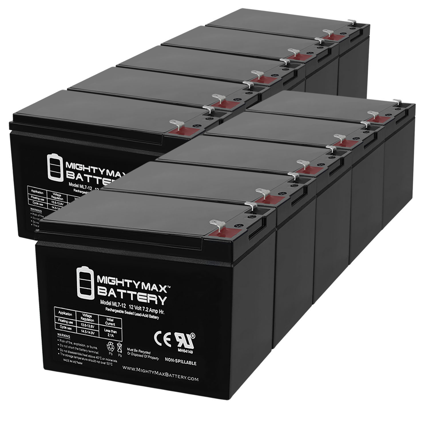 ML7-12 - 12V 7.2AH GS Portalac PX12072 Replacement Battery - 10 Pack