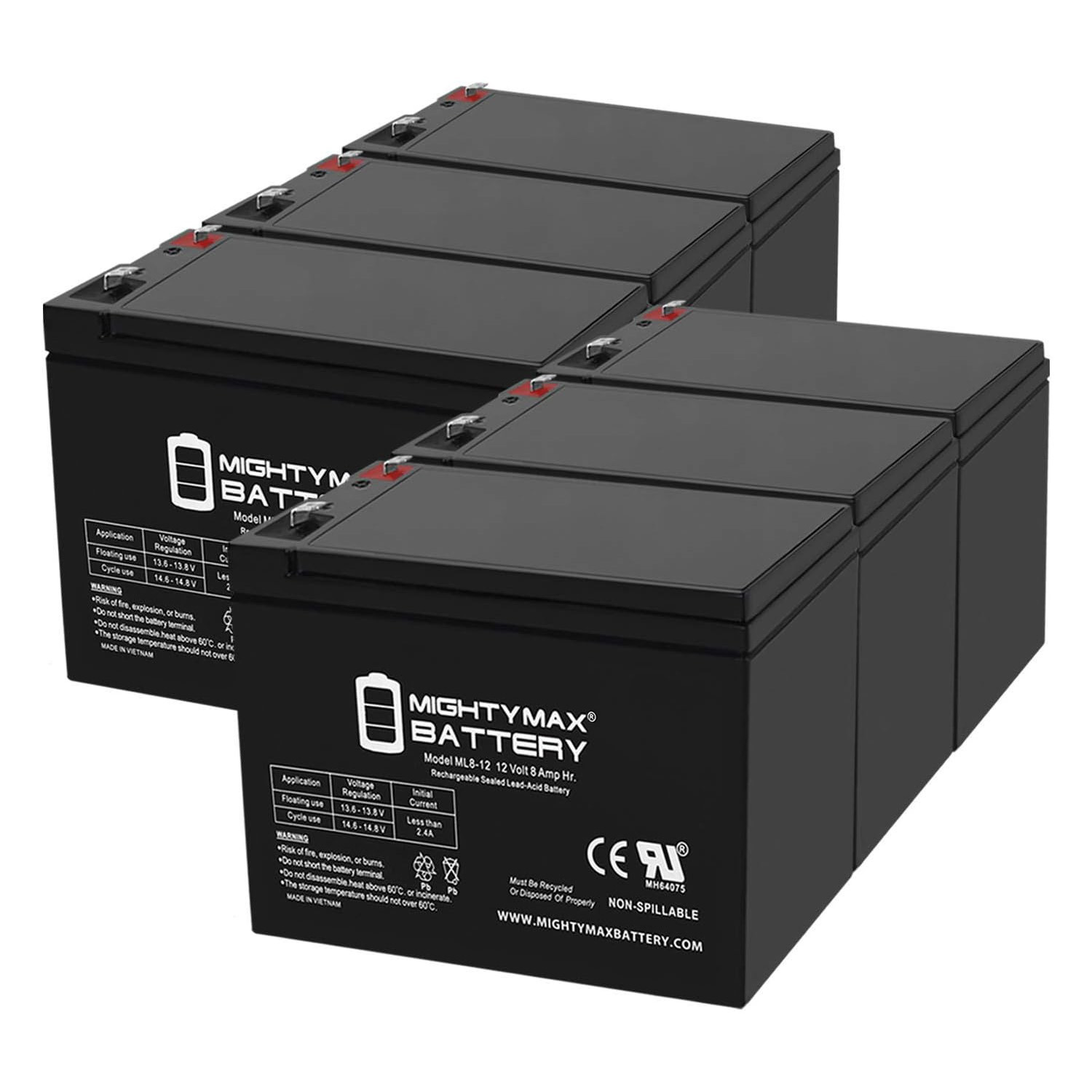 ML8-12 - 12V 8AH Replacement UPS Battery for APC BACK-UPS ES BE550R - 6 Pack