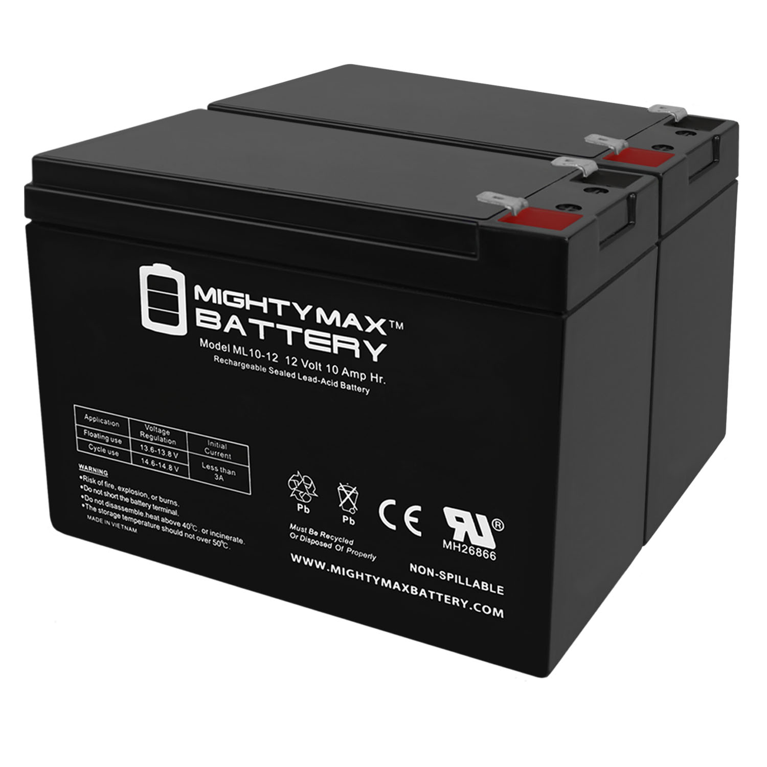 ML10-12 - 12V 10AH SLA Battery for RAZOR iMOD V1+ - 2 Pack