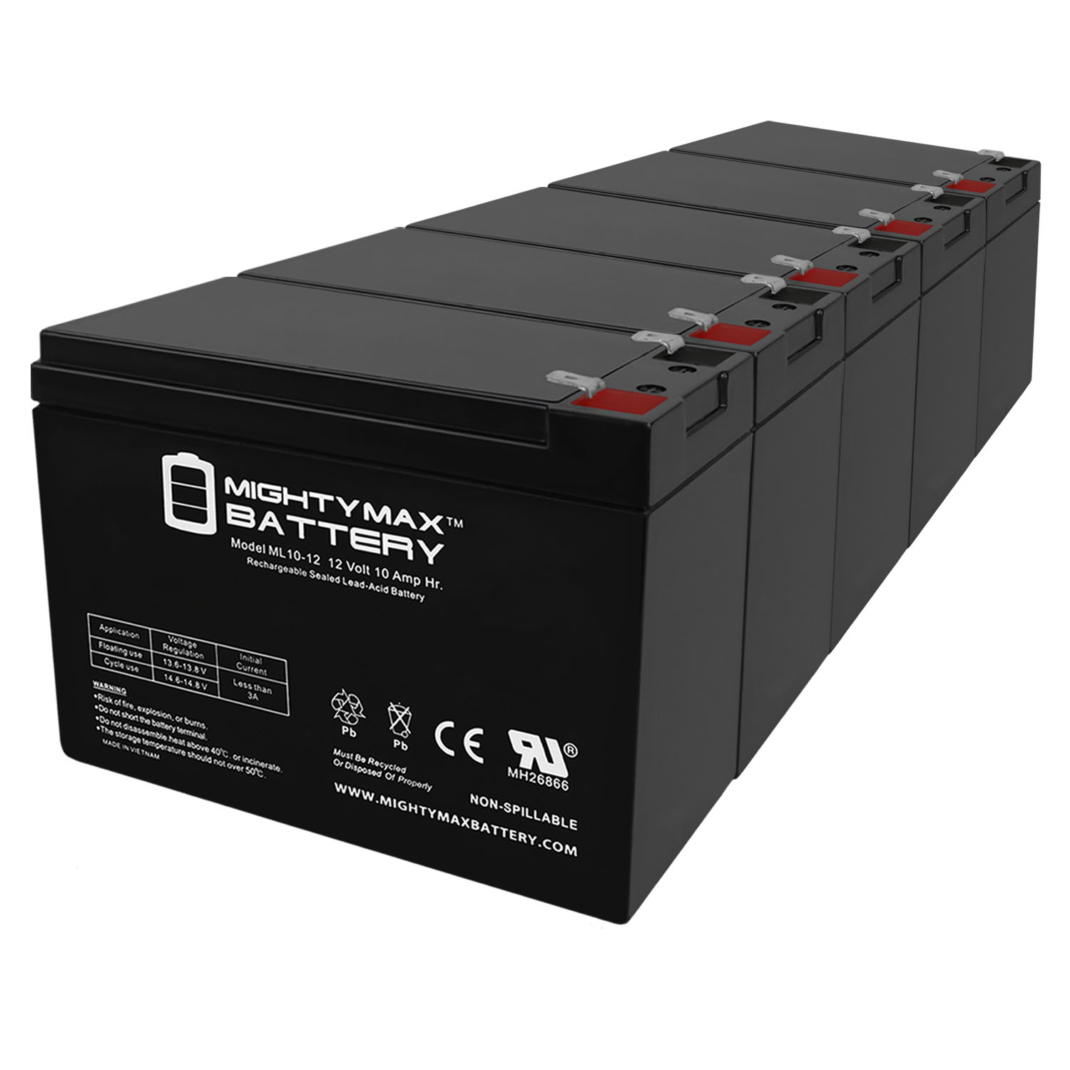 ML10-12 - 12V 10AH SLA Battery for RAZOR iMOD V1+ - 5 Pack