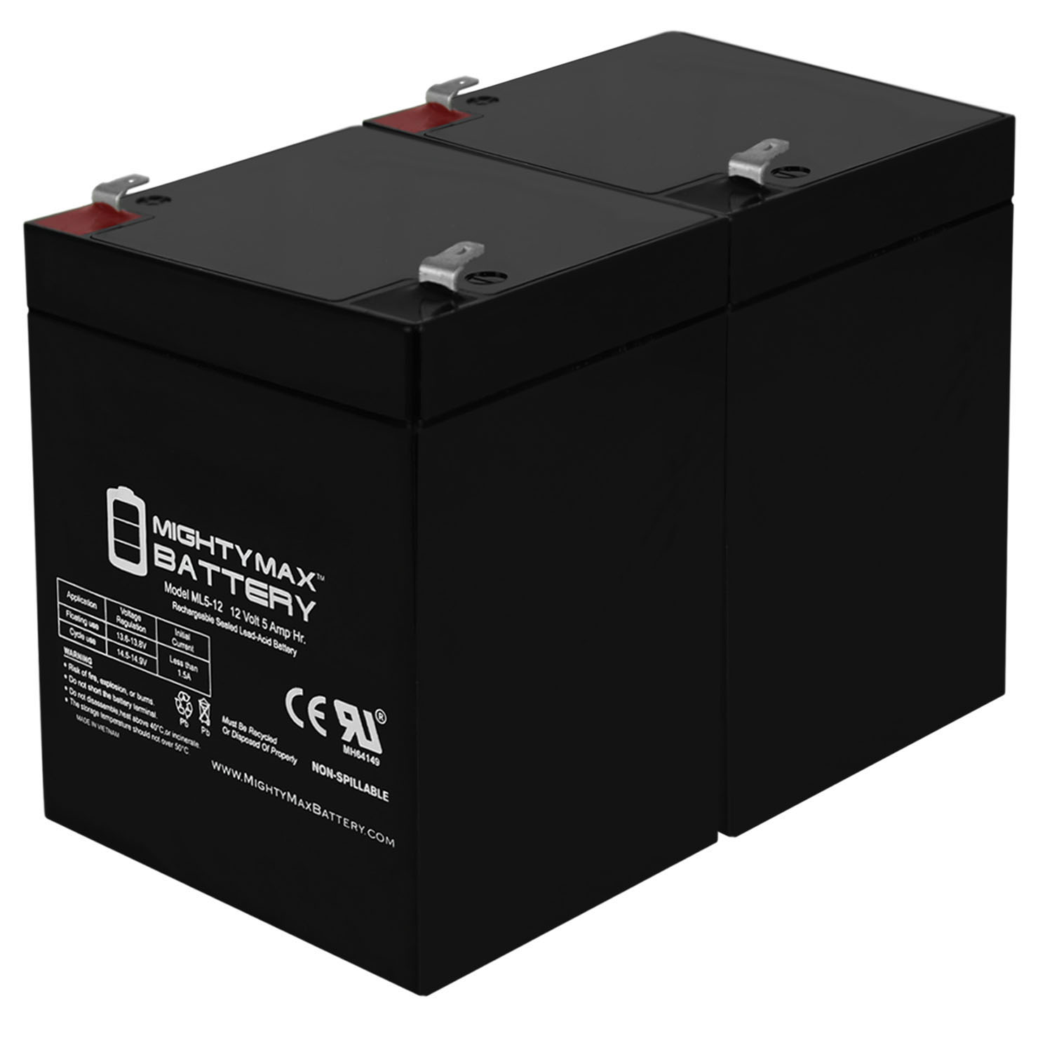 ML5-12 - 12V 5AH Battery for Napco Alarms MA1016LKDL - 2 Pack