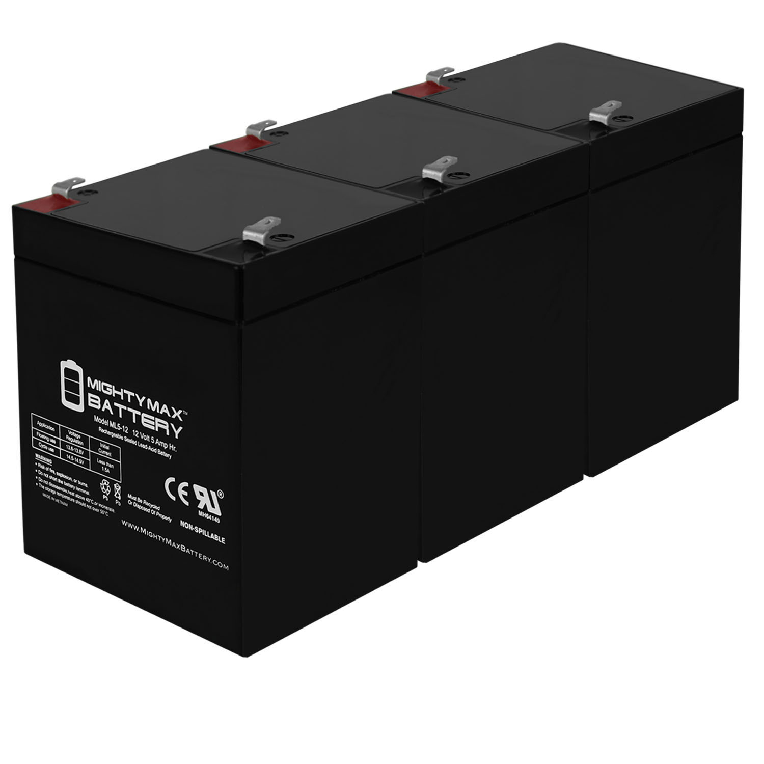 ML5-12 - 12V 5AH Battery for Napco Alarms MA1016LKDL - 3 Pack