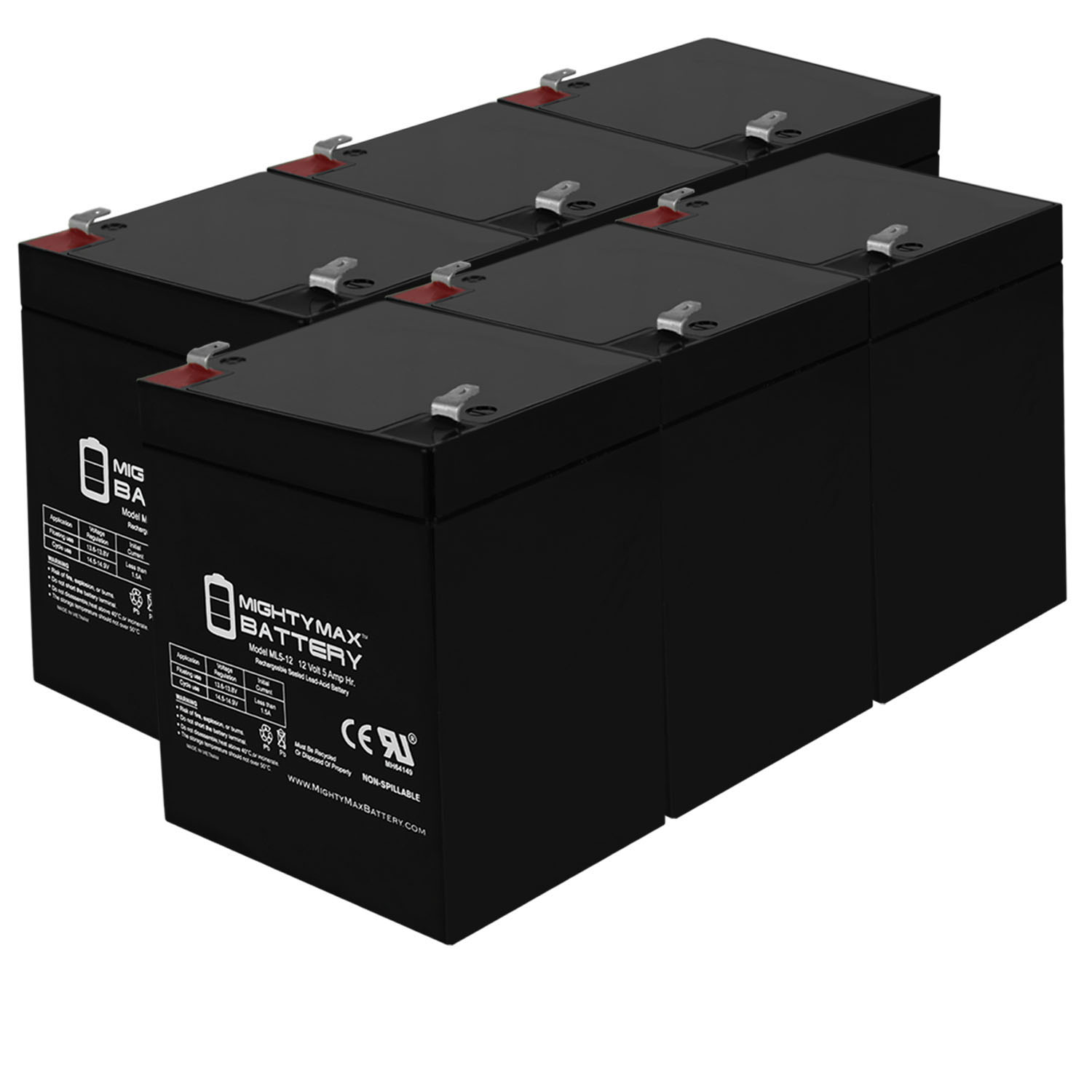ML5-12 - 12V 5AH Battery for Napco Alarms MA1016LKDL - 6 Pack