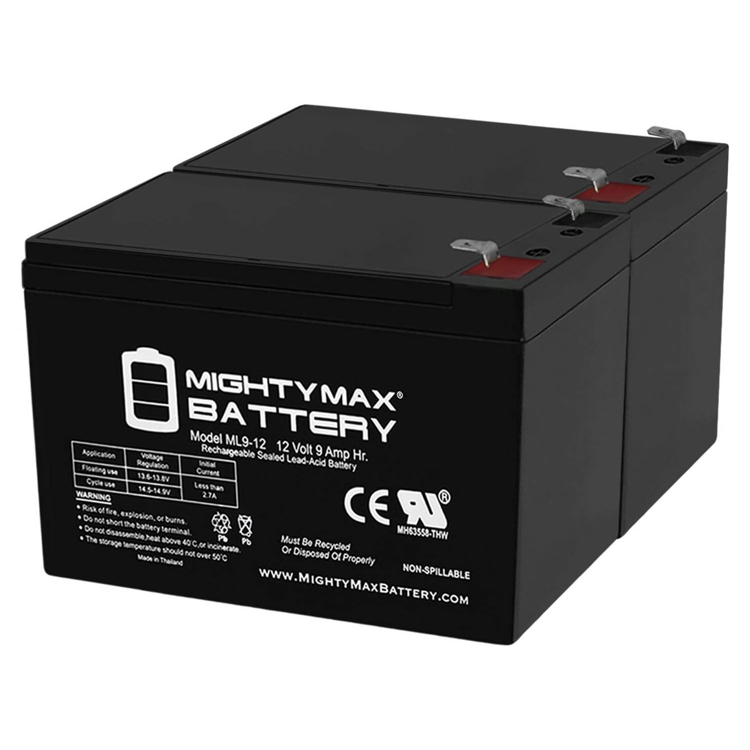 Altronix AL1024ULMR 12V, 9Ah Lead Acid Battery - 2 Pack