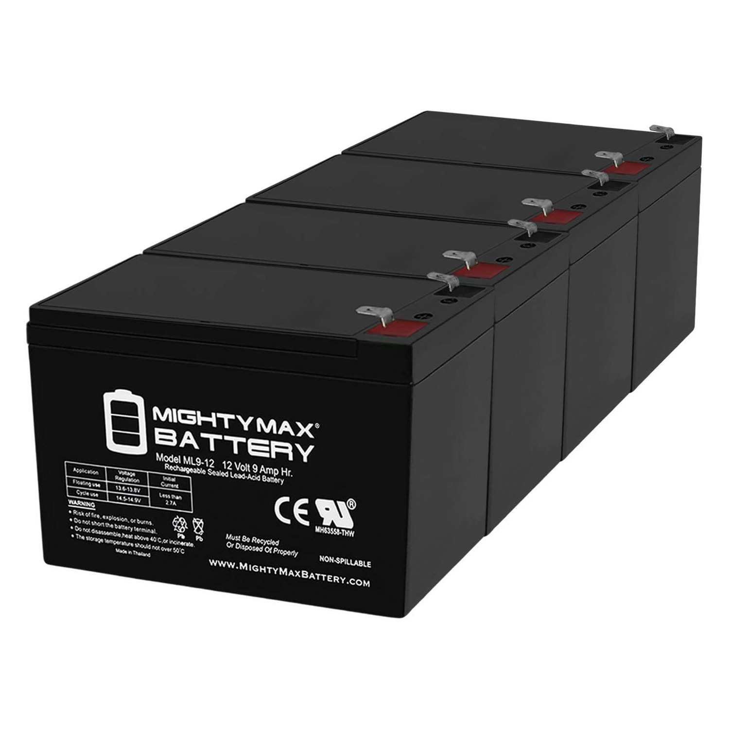 ML9-12 - 12V 9Ah Replacement Battery for Altronix AL400ULXR - 4 Pack
