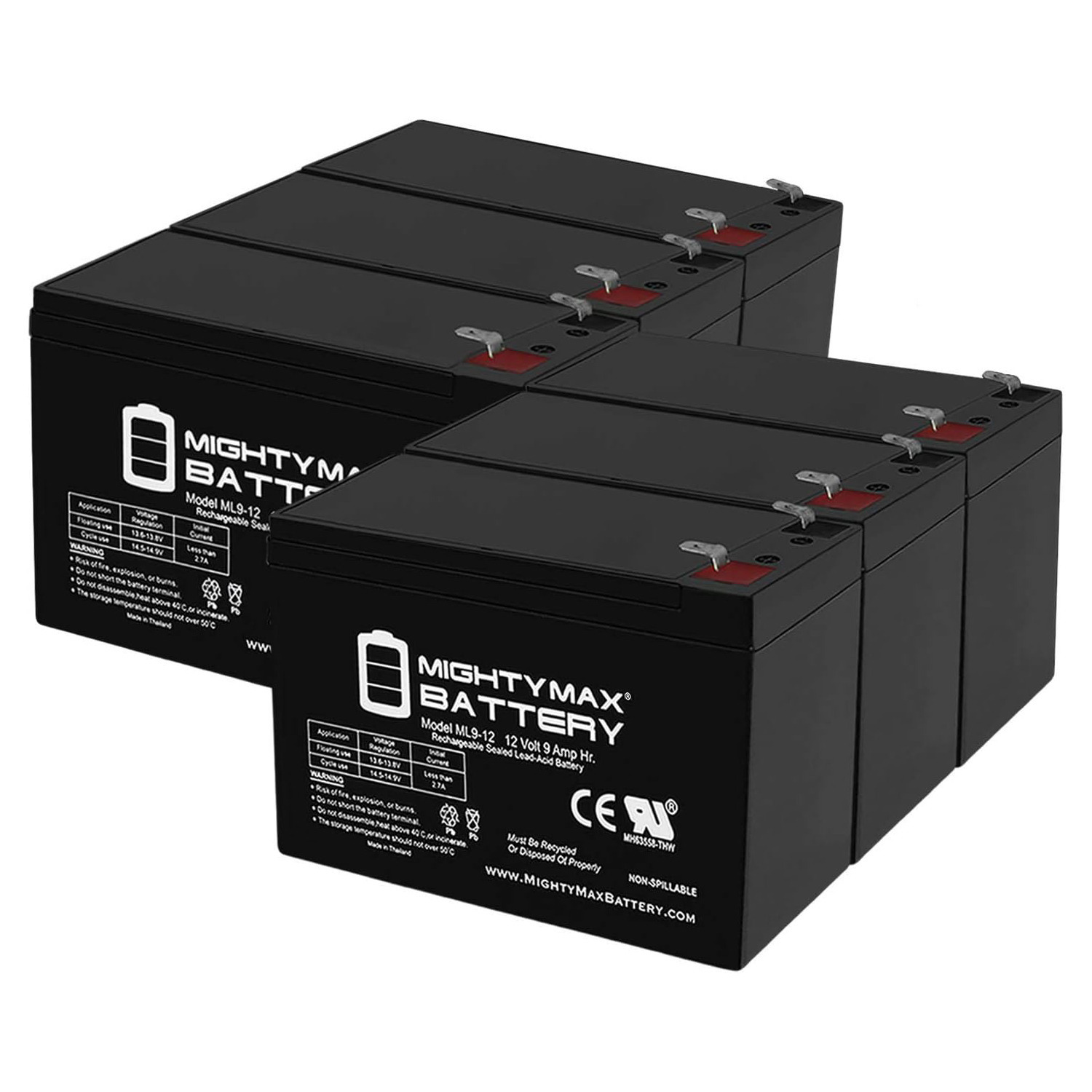 ML9-12 - 12V 9Ah Replacement Battery for Altronix AL400ULXR - 6 Pack