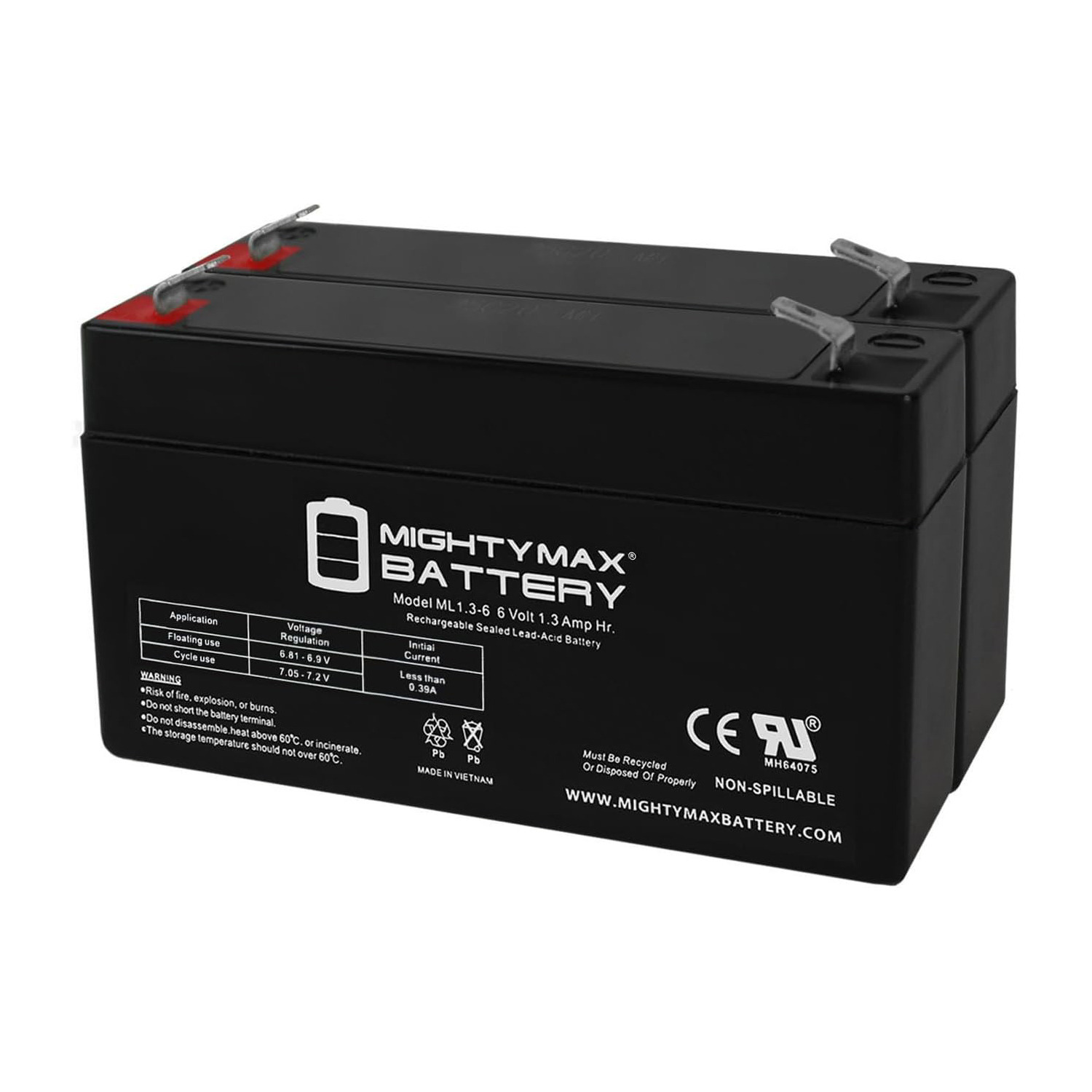 6V 1.3AH SLA BATTERY FOR LCR6V1.3P MX06012 NP126  - 2 Pack