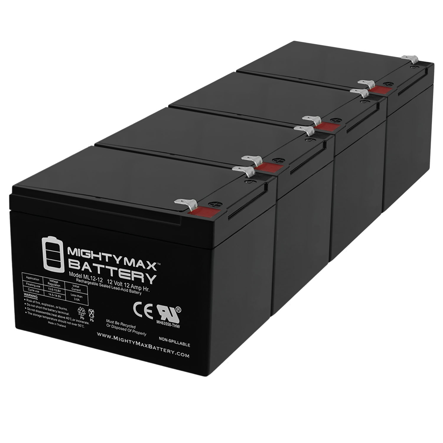 ML12-12 - 12V 12AH F2 Replacement APC SU1000RMNET SU1000VS Battery - 4 Pack