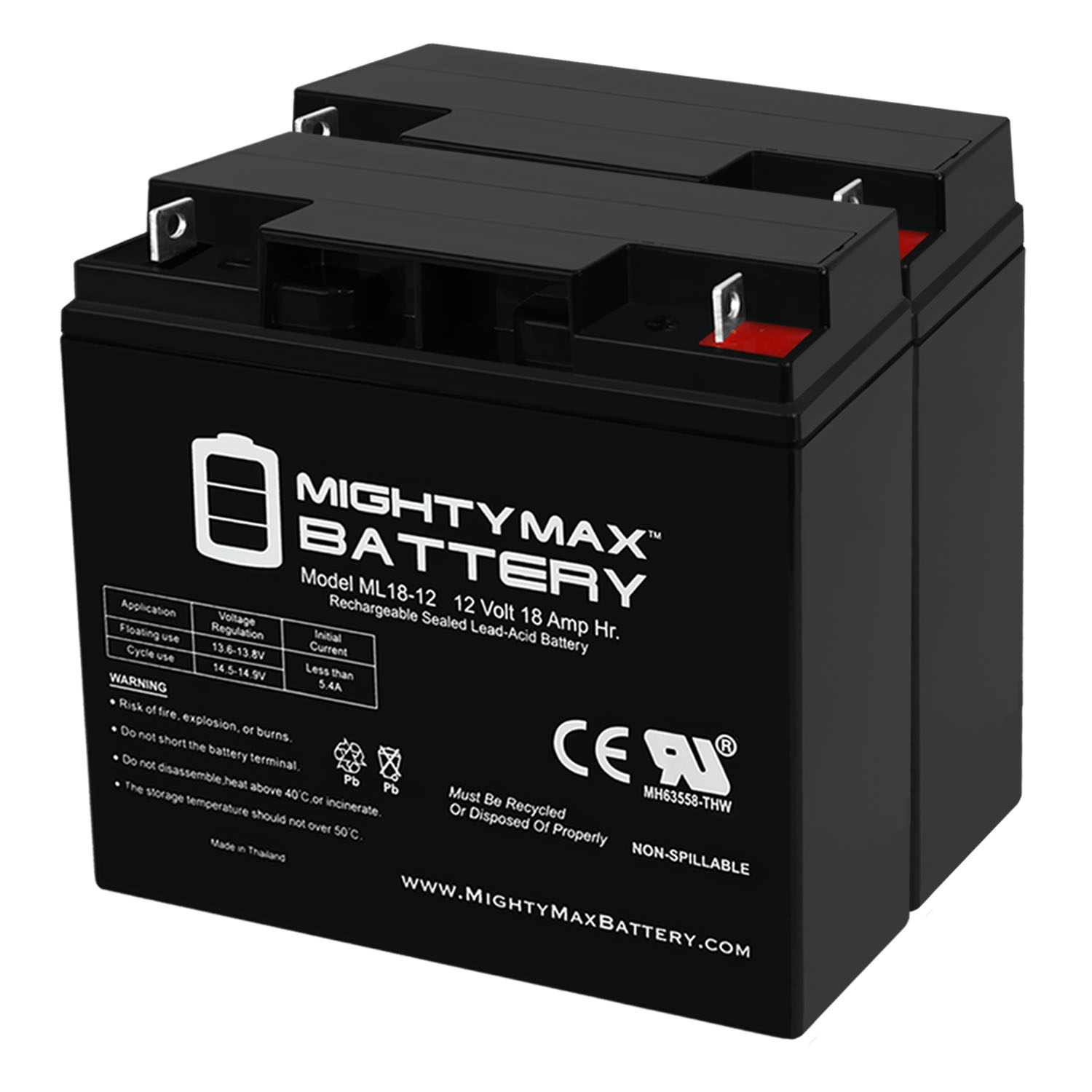ML18-12 - 12V 18AH SLA Emergency Exit Lighting Battery - 2 Pack