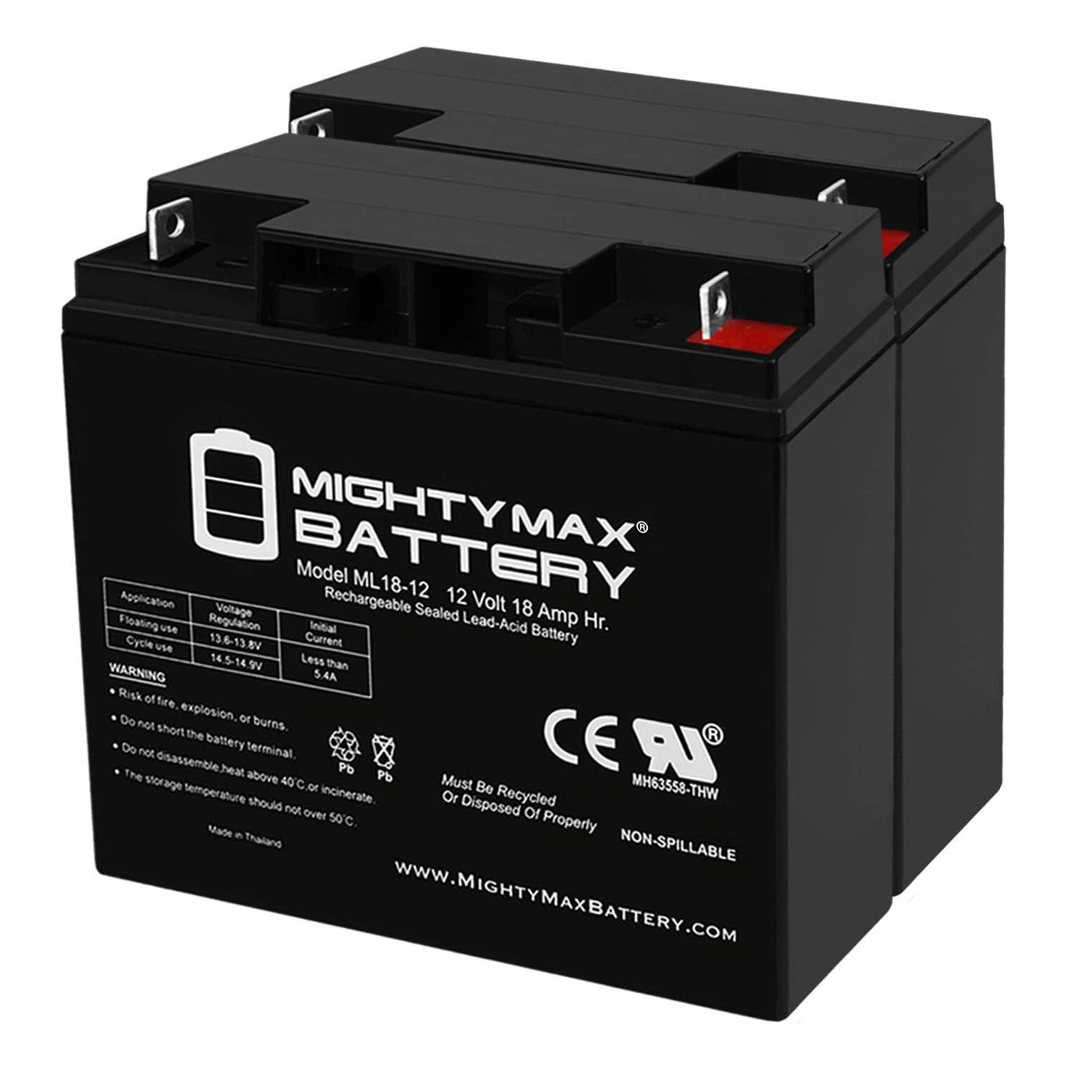 ML18-12 - 12V 18AH SLA Emergency Exit Lighting Battery - 2 Pack