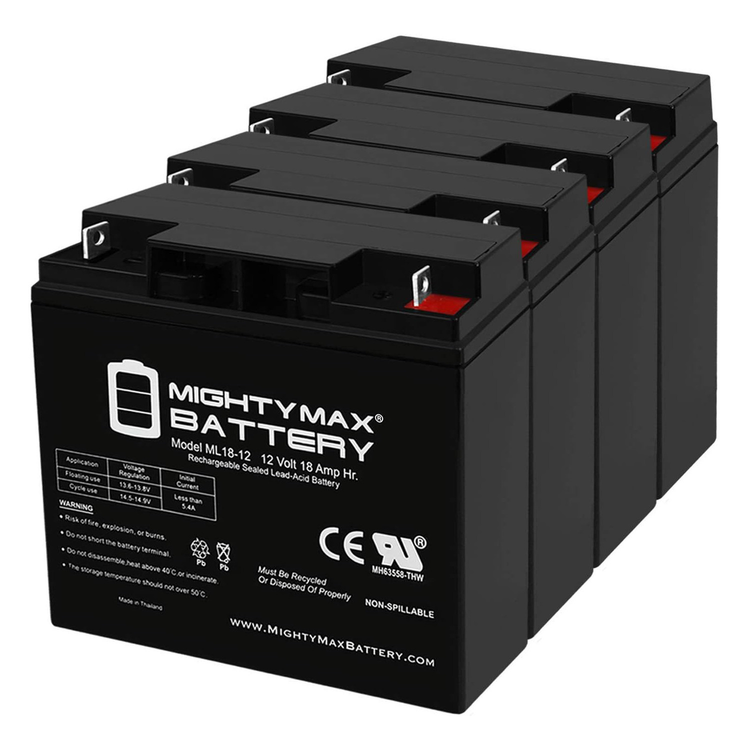 ML18-12 - 12V 18AH SLA Emergency Exit Lighting Battery - 4 Pack