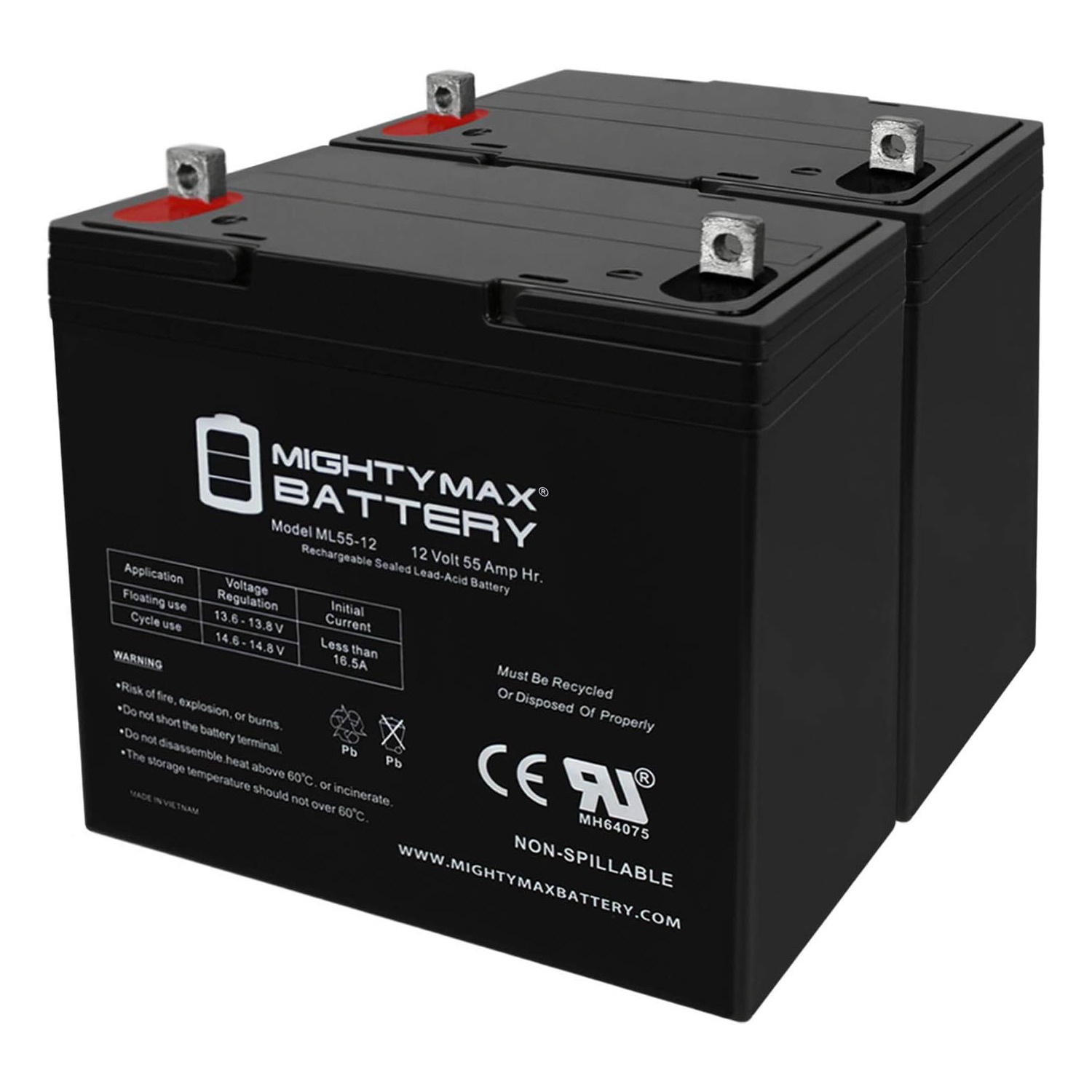 12V 55AH Quickie Guardian Aspire, Freestyle (Full) Battery - 2 Pack