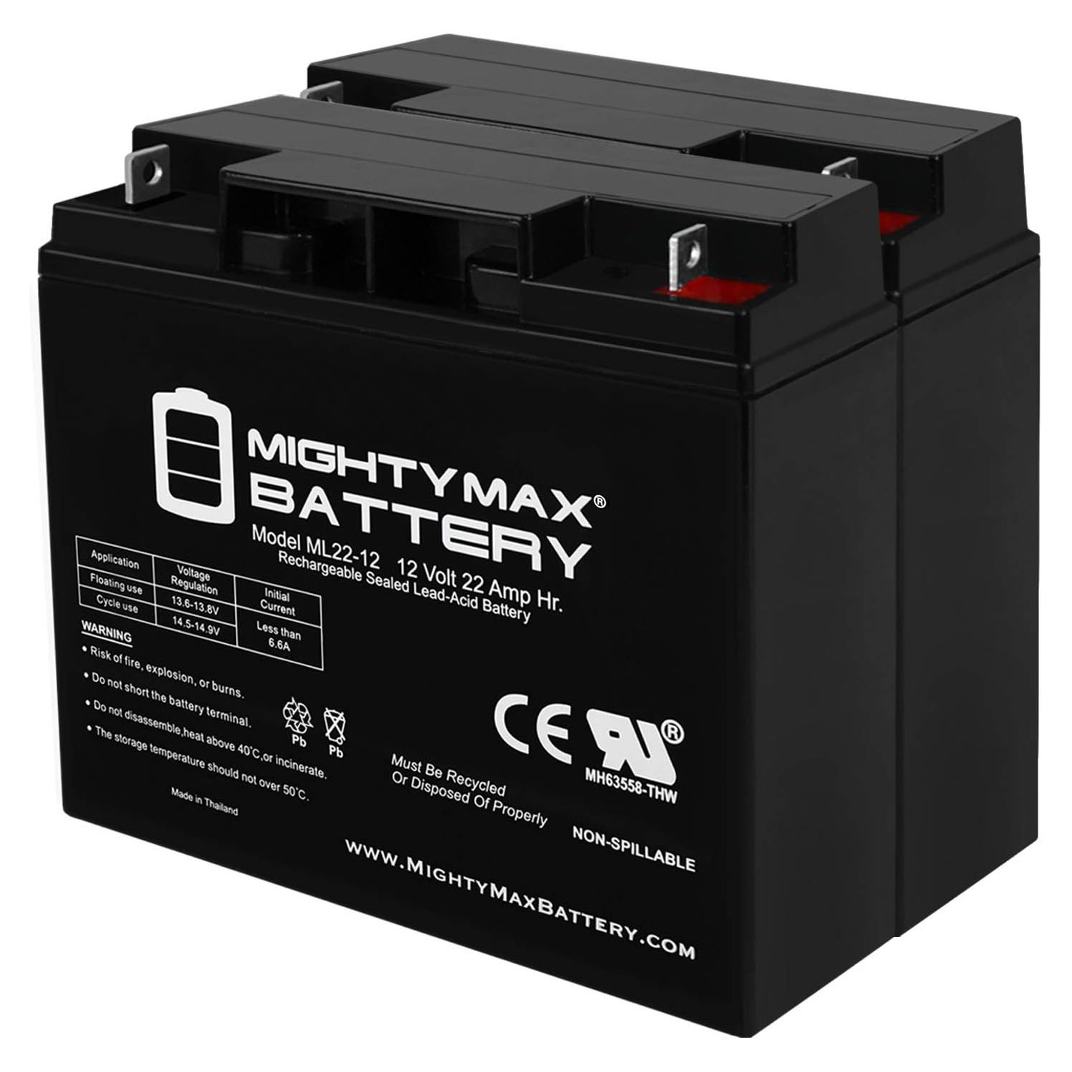 Replacement Para Systems PML2000 12V 22Ah Battery from 12V 18Ah - 2 Pack