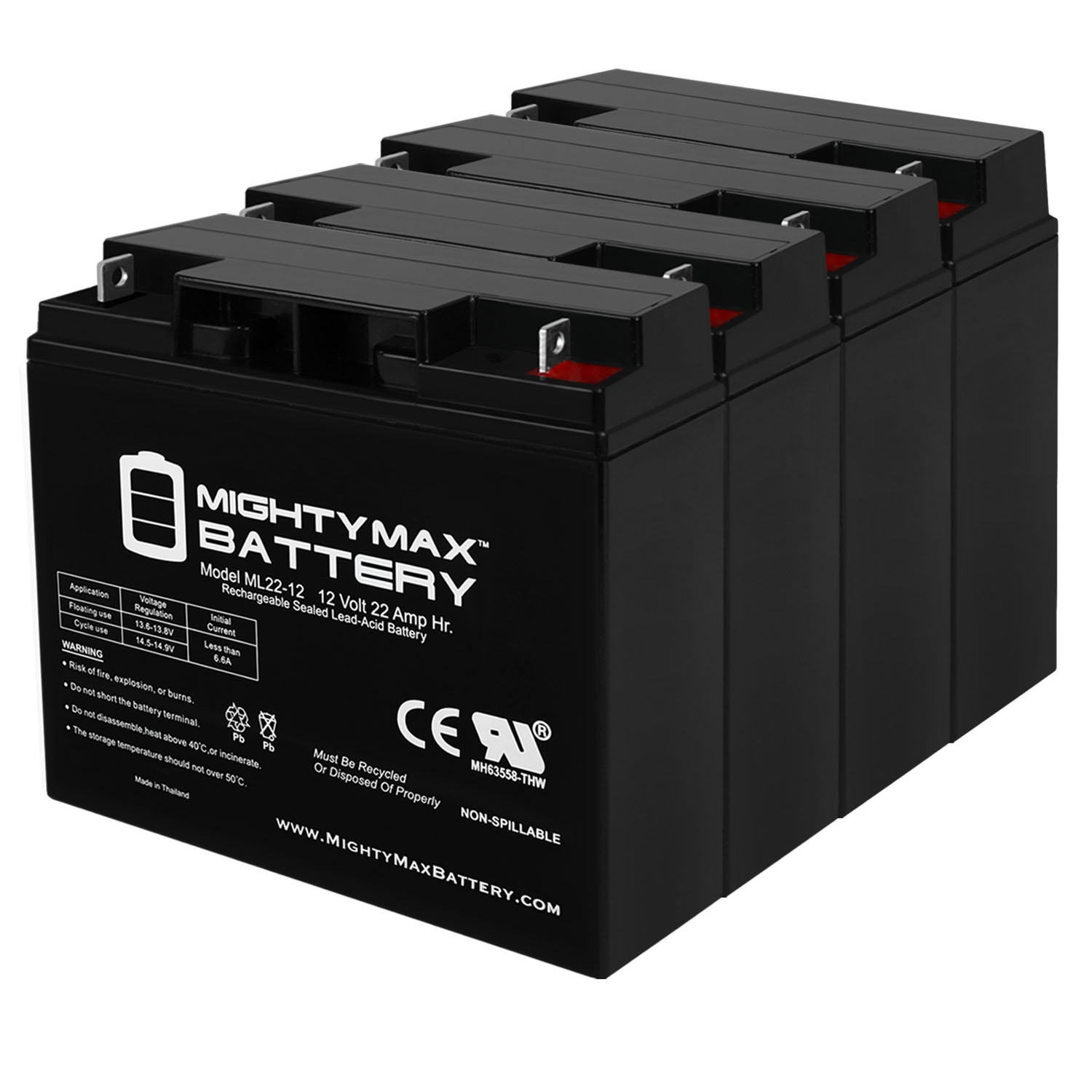 Minuteman PRO 1400 12V 22Ah Replacement Battery - 4 Pack