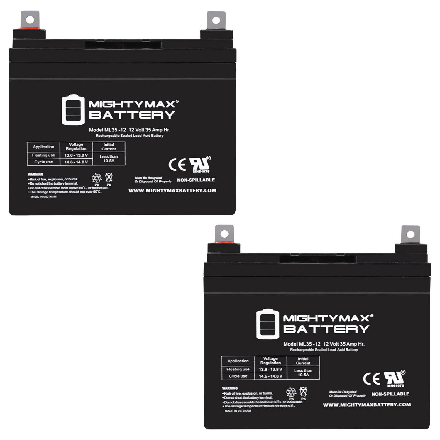 ML35-12 - 12V 35AH SLA Battery for ORTHO-KINETICS,ENCORE,COLT,EXPLORER - 2 Pack