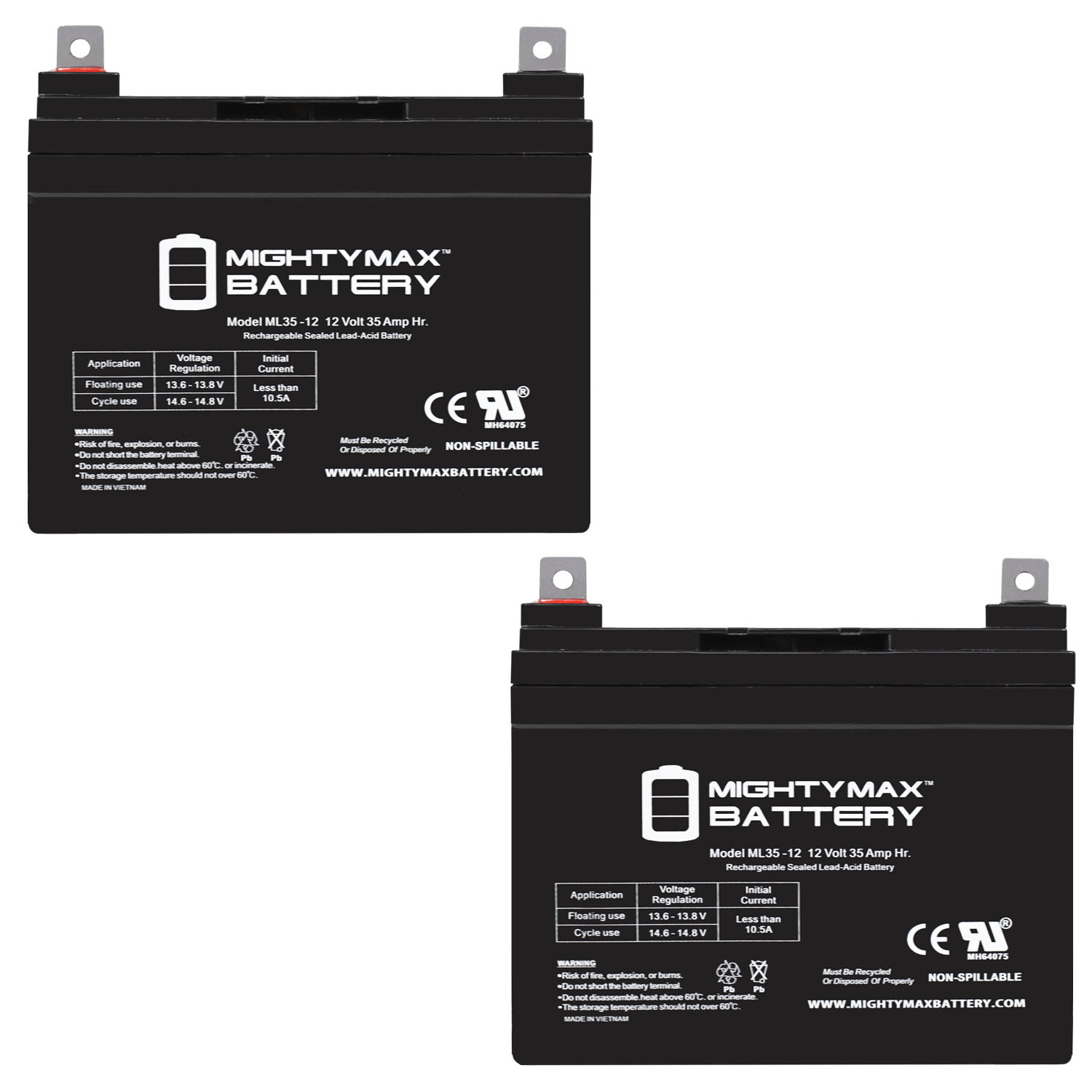 ML35-12 - 12V 35AH SLA Replacement Wheelchair Medical Mobility Battery - 2 Pack