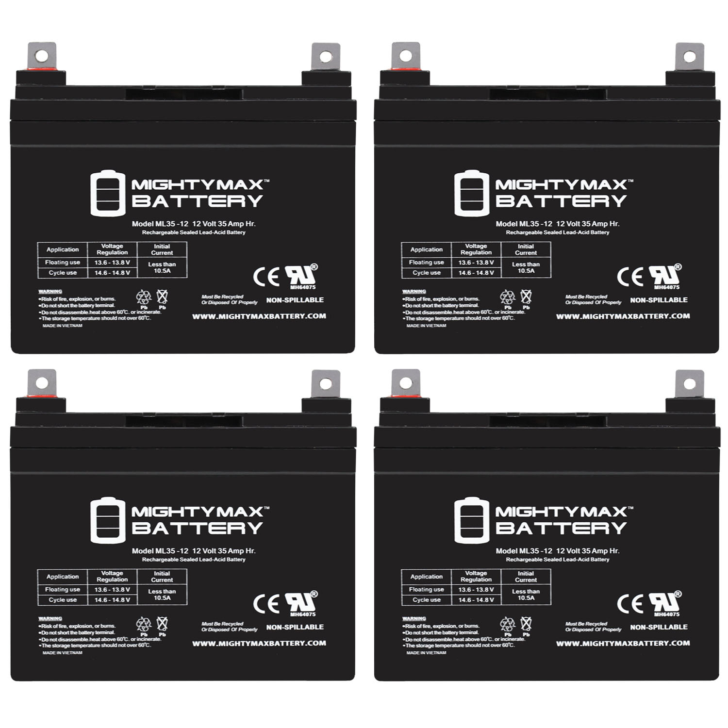 New 12V 35AH SLA Battery for Electric Mobility Turnabout - 4 Pack