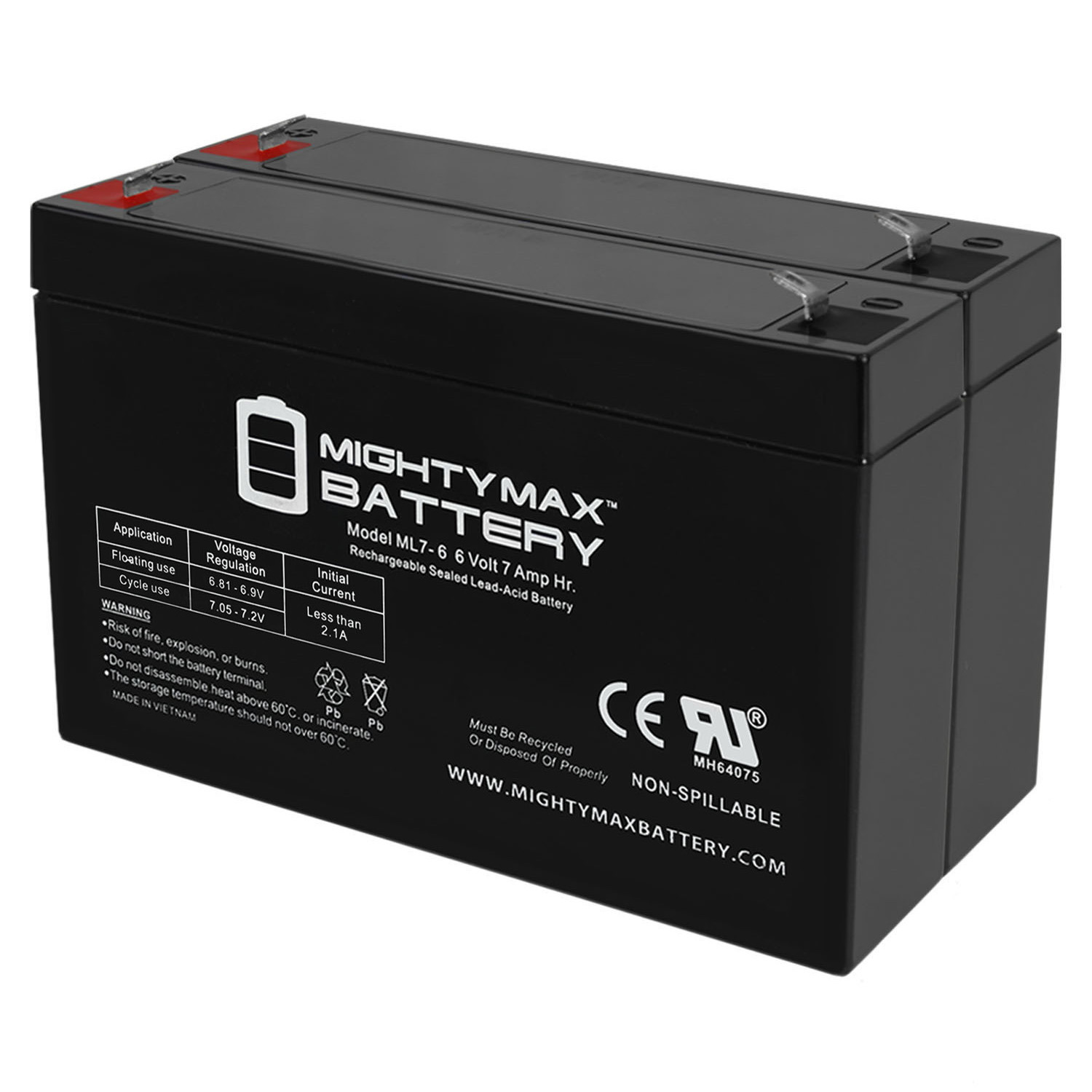 6v 7000 mAh UPS Battery Replacement for GS Portalac PE6V7F1 - 2 Pack