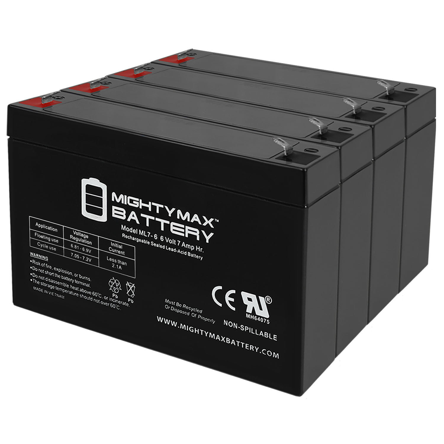 6v 7000 mAh UPS Battery Replacement for GS Portalac PE6V7F1 - 4 Pack