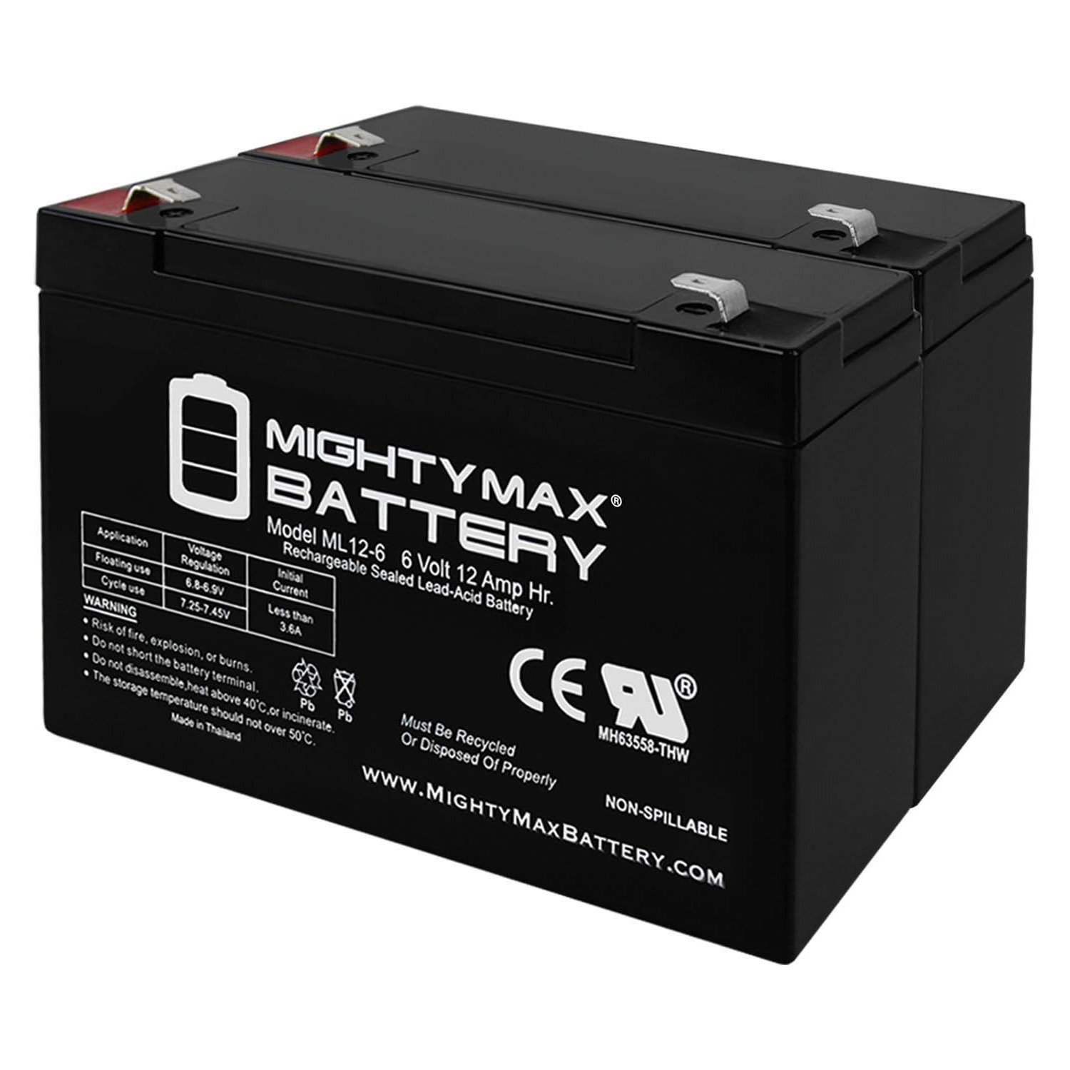 ML12-6 .250TT  - 6V 12AH Para Systems-Minuteman BP24V20, BP48V10 UPS Battery - 2 Pack