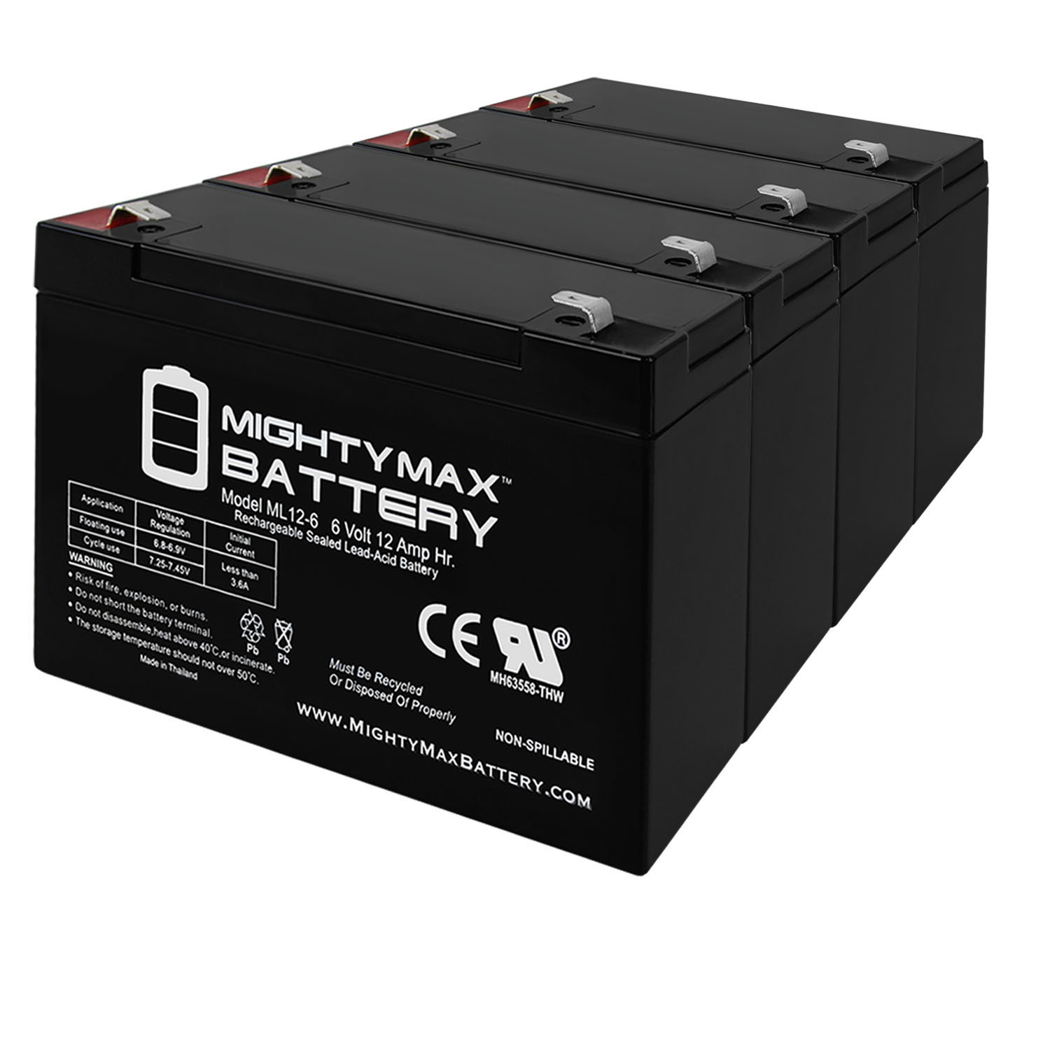 ML12-6 .250TT  - 6V 12AH Replacement Battery for Jolt Batteries SA6120 - 4 Pack