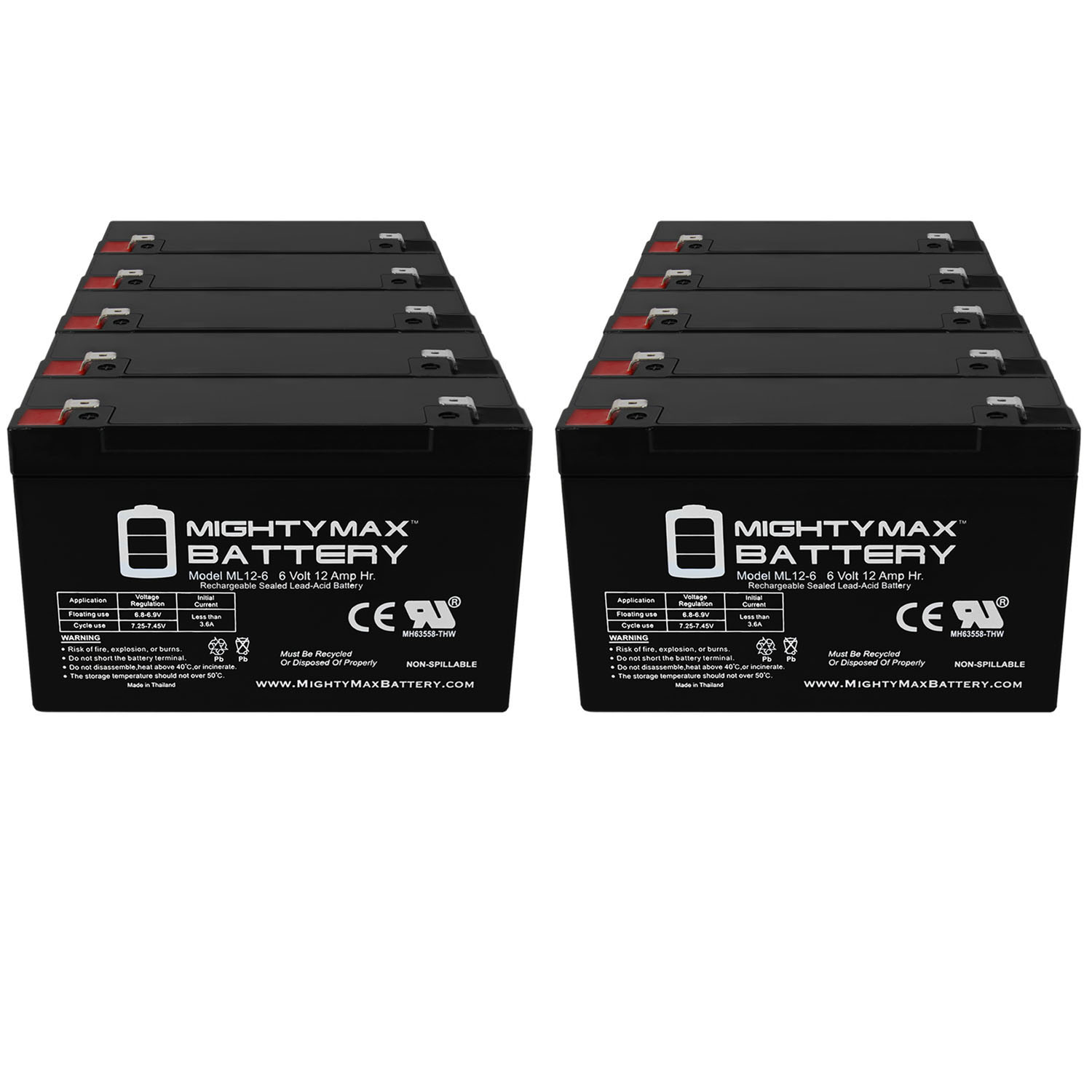 ML12-6 .250TT  - 6V 12AH Replacement Battery for Jolt Batteries SA6120 - 10 Pack