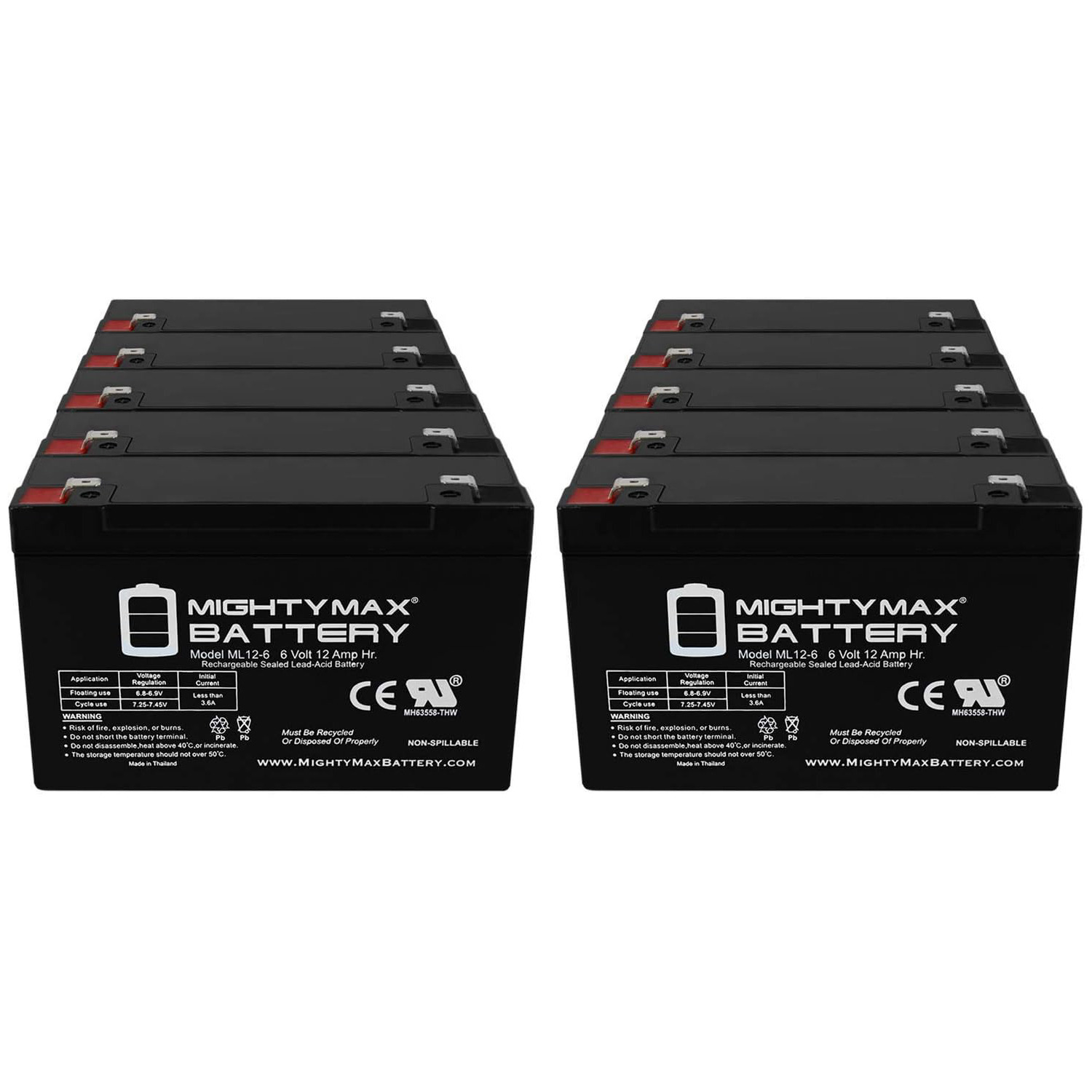 ML12-6 .250TT  - 6V 12AH Replacement Battery for Jolt Batteries SA6120 - 10 Pack