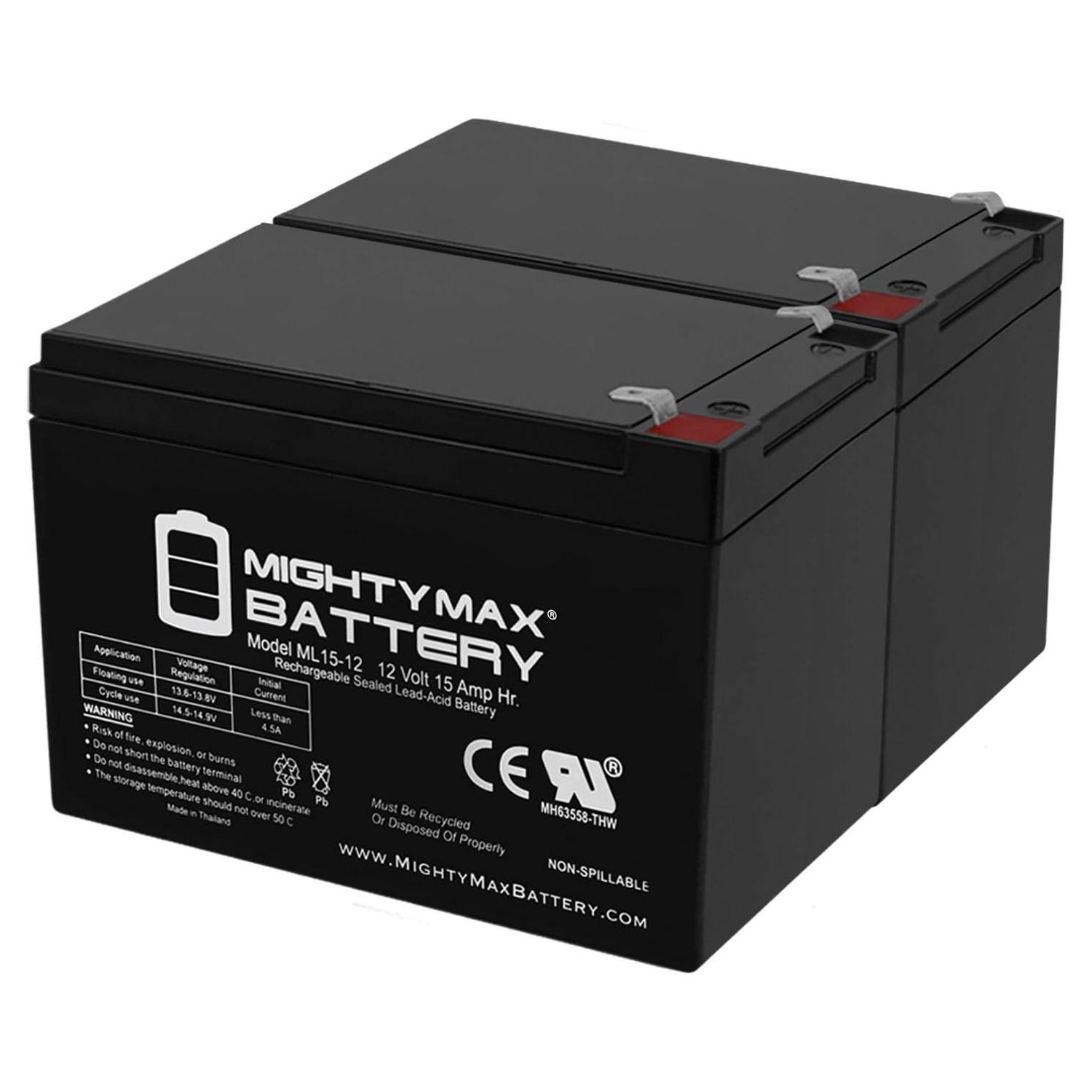 ML15-12 12V 15AH F2 Battery for Waterboy Power Model Hydration Systems - 2 Pack