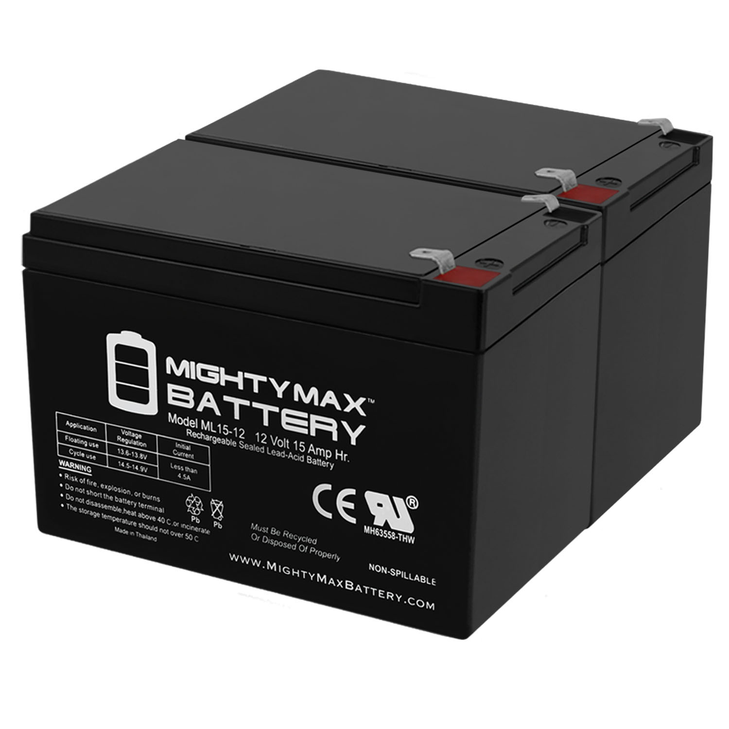 ML15-12 12V 15AH F2 BATTERY REPLACEMENT FOR  Zida 350WET24VF, 350 WET - 2 Pack