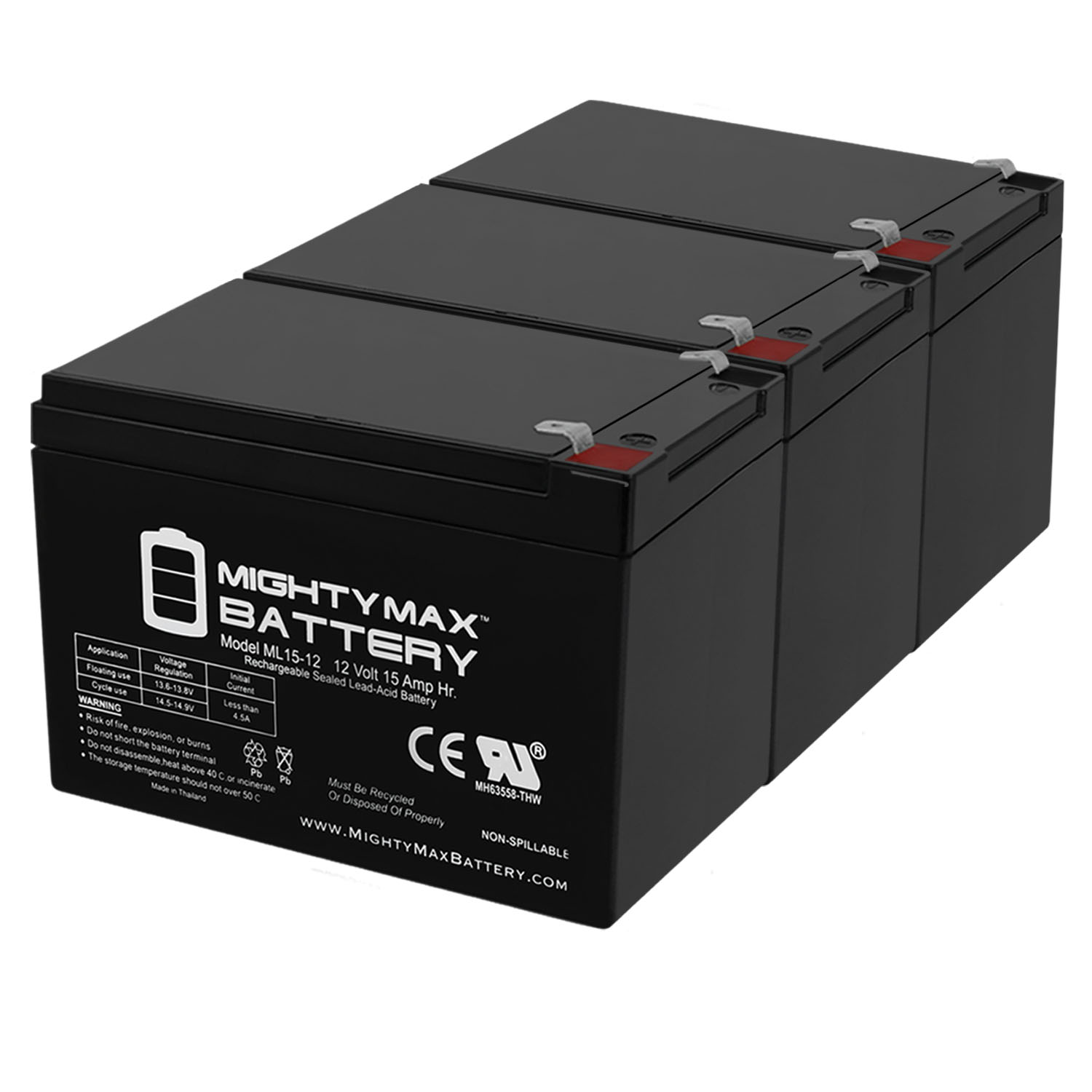 ML15-12 12V 15AH F2 UPS Battery for Mongoose CR36V450 - 3 Pack