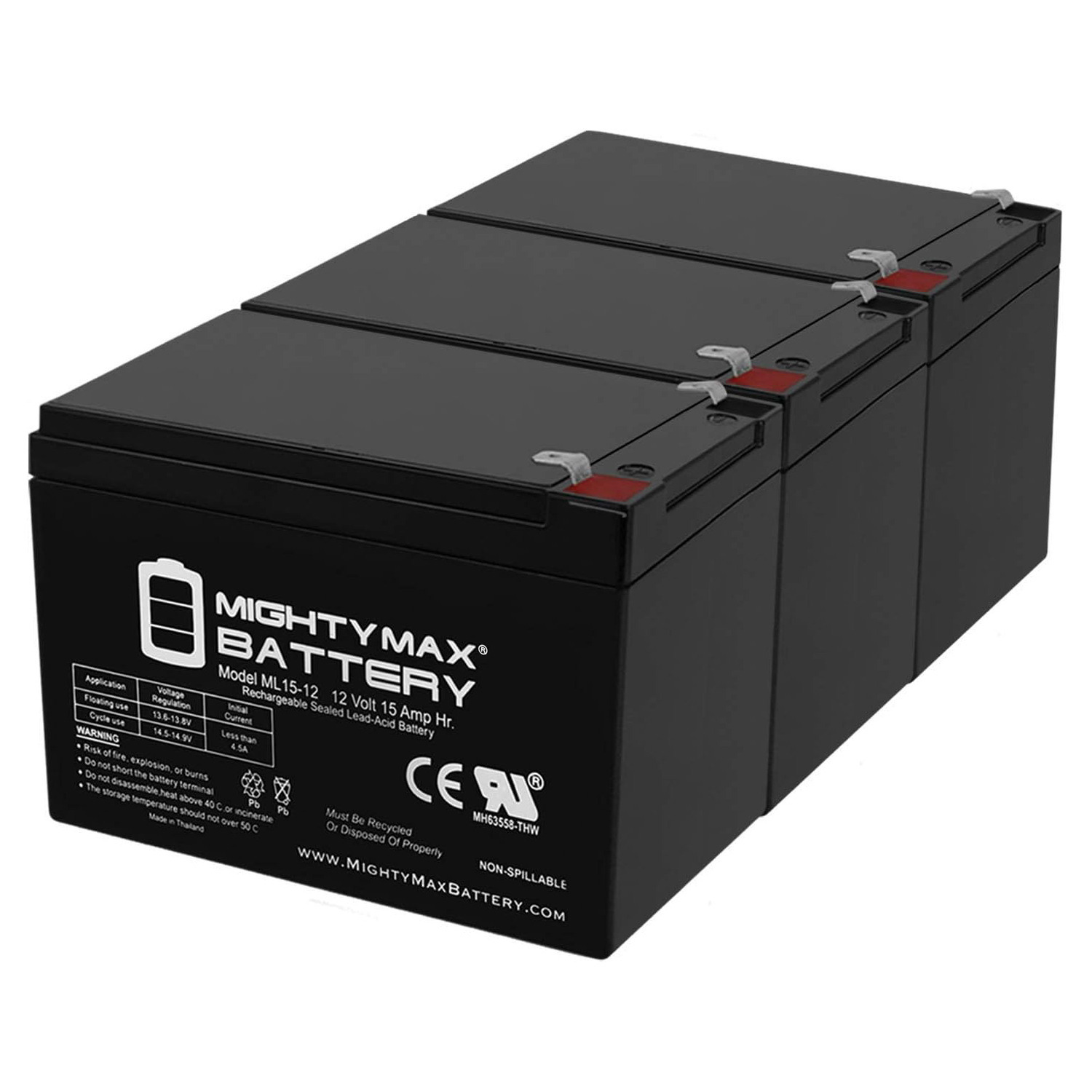 ML15-12 12V 15AH F2 BATTERY REPLACEMENT FOR Bladez SM808 - 3 Pack