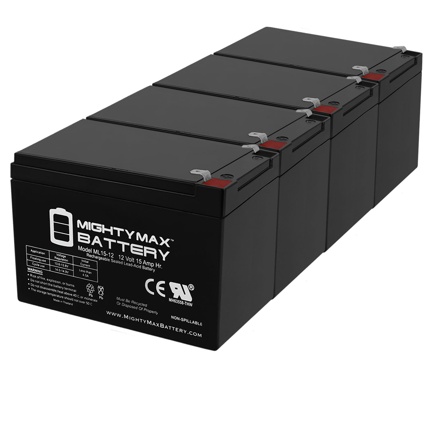 ML15-12 12V 15AH F2 UPS Battery for Mongoose CR36V450 - 4 Pack