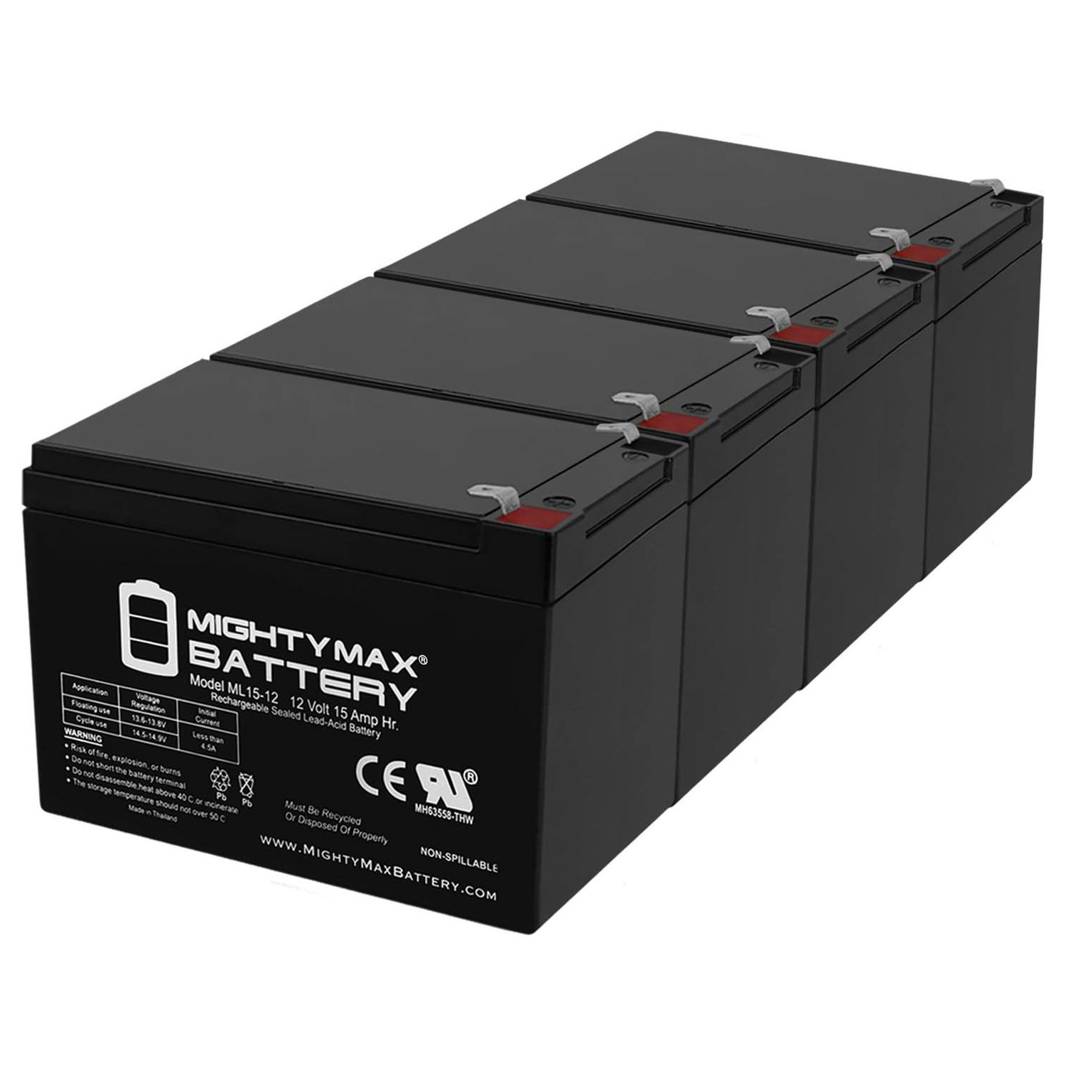 ML15-12 12V 15AH F2 UPS Battery for Mongoose CR36V450 - 4 Pack