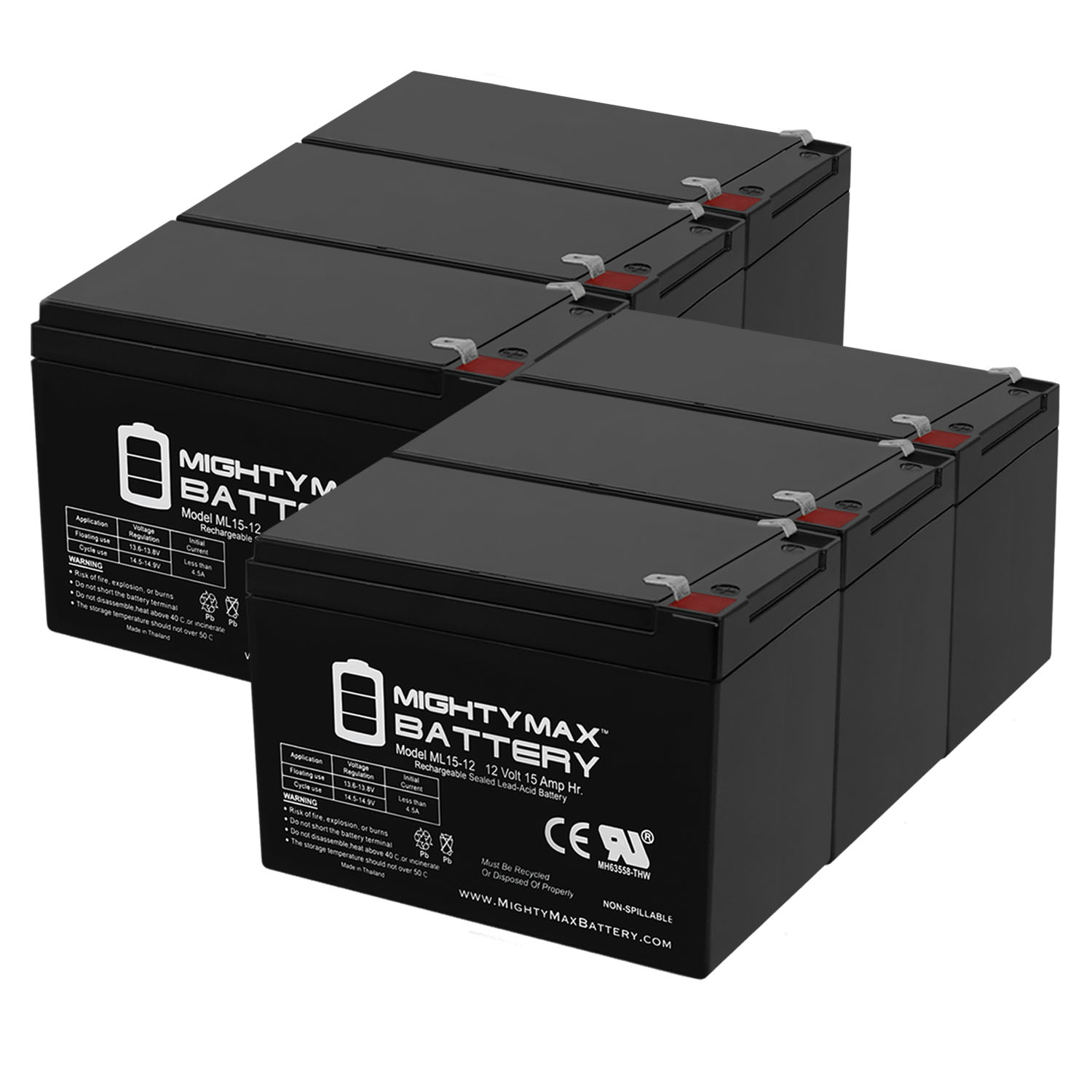 ML15-12 12V 15AH F2 UPS Battery for Mongoose CR36V450 - 6 Pack