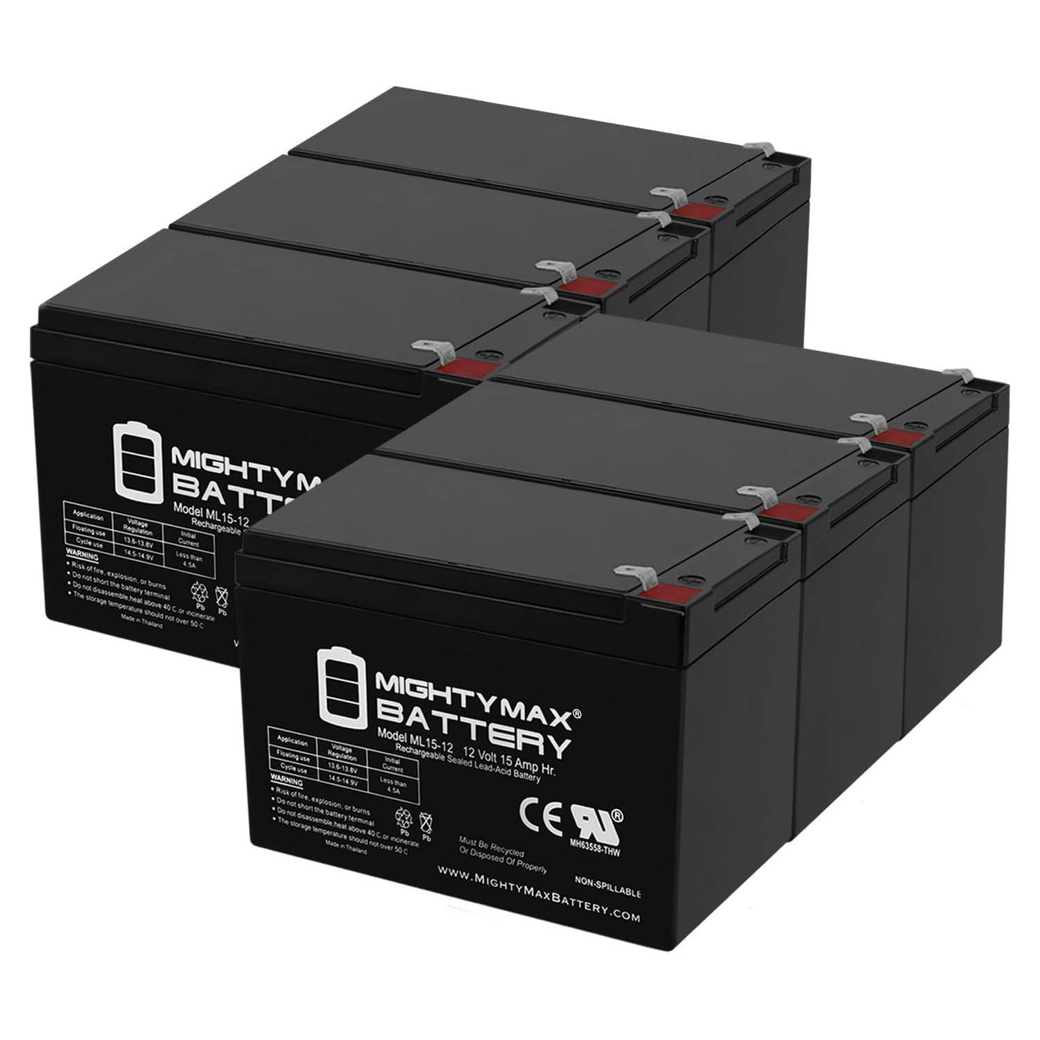 ML15-12 12V 15AH F2 UPS Battery for Mongoose CR36V450 - 6 Pack