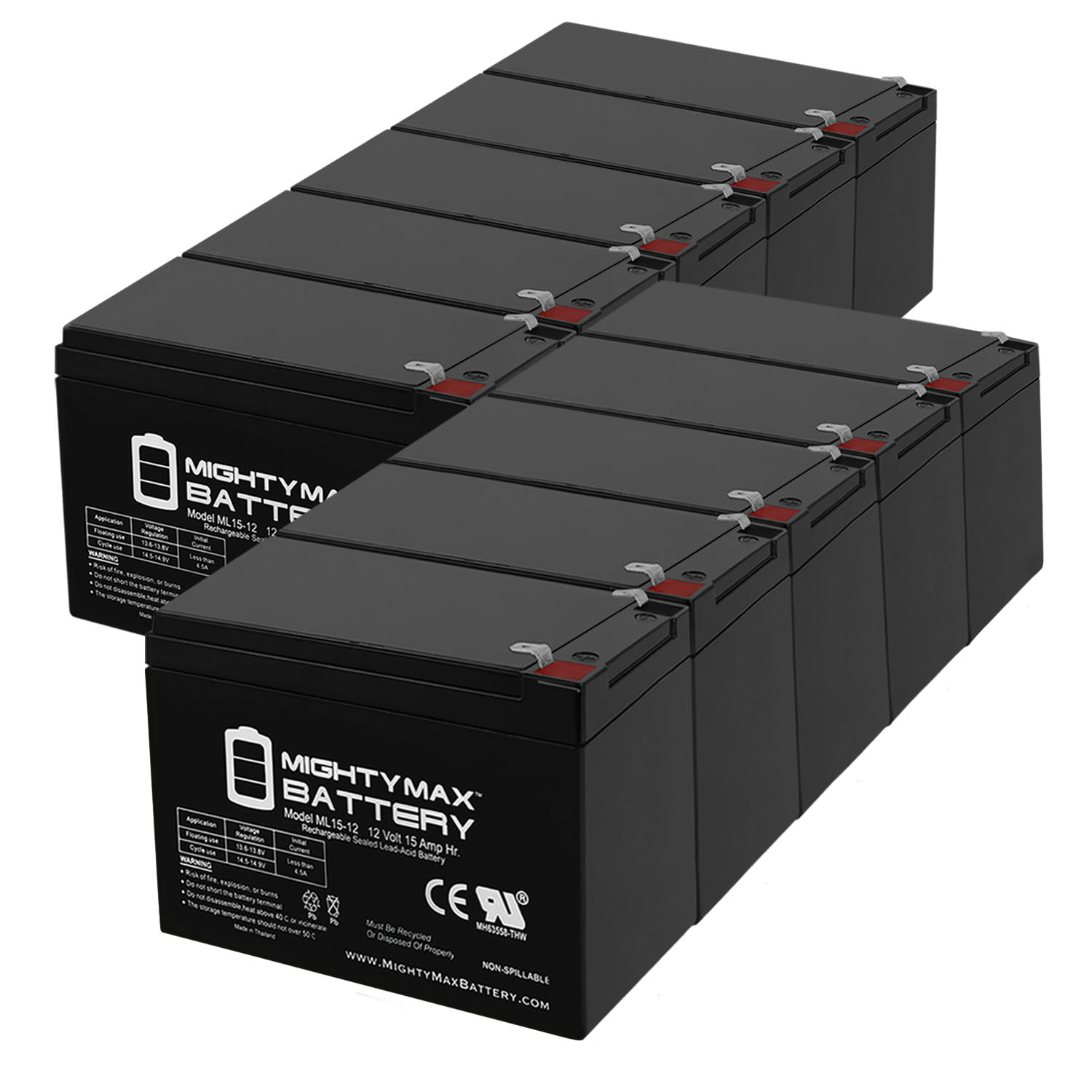 ML15-12 12V 15AH F2 UPS Battery for Mongoose CR36V450 - 10 Pack