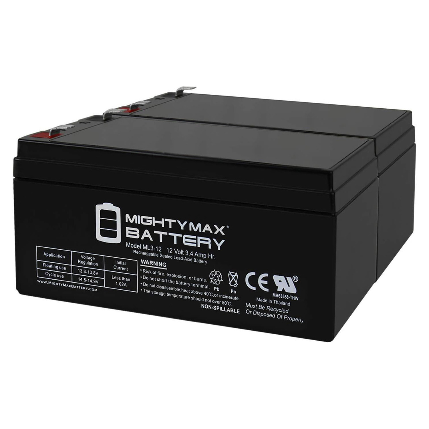 12V 3AH SLA Battery for Raptor QualTron Surveillance System - 2 Pack