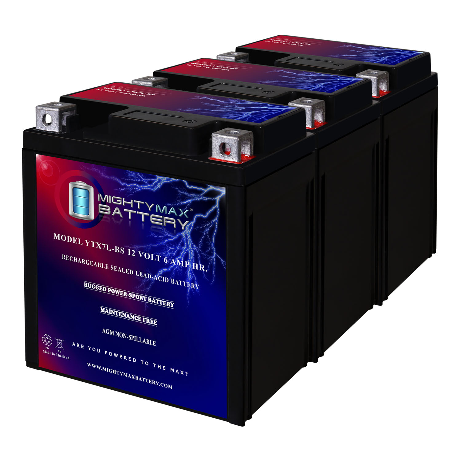 YTX7L-BS 12v 6Ah Battery for Bimota 900 DB3 Mantra 1997-1999 - 3 Pack