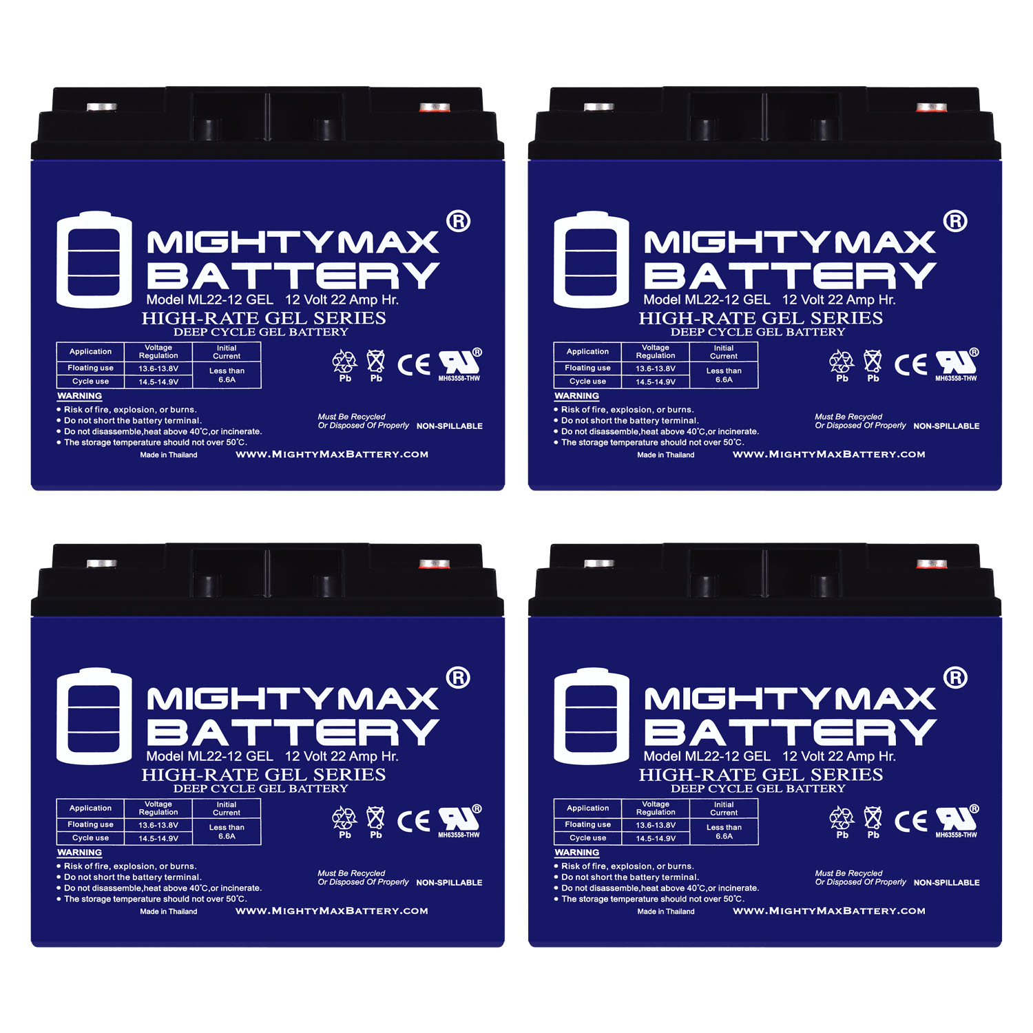 12V 22AH GEL Battery for EW72 Mobility Scooter Wheelchair - 4 Pack