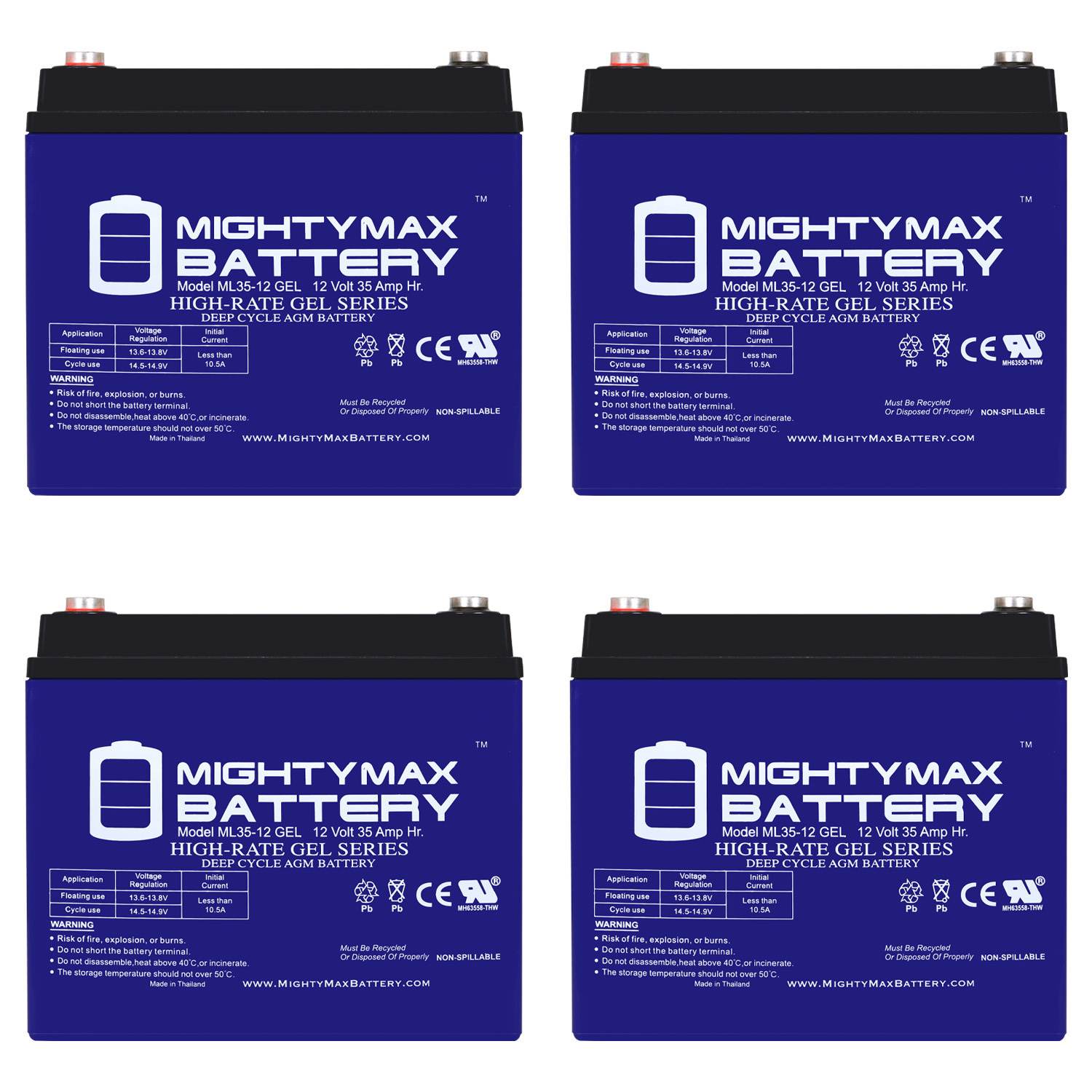 12V 35AH GEL Replacement Battery for Electric Mobility DF45 - 4 Pack
