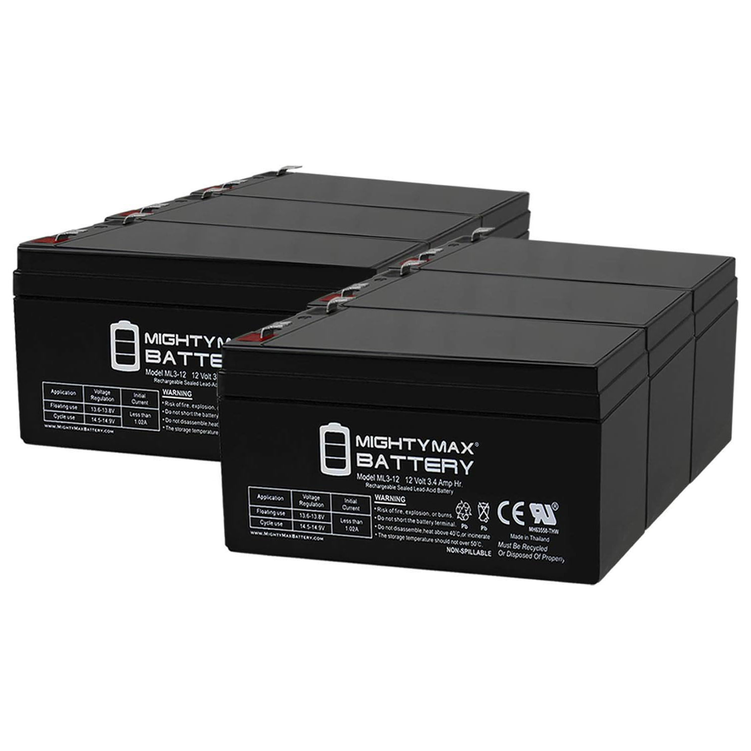 12V 3AH SLA Replacement Battery compatible with Panasonic LC-R123P4PU - 6 Pack