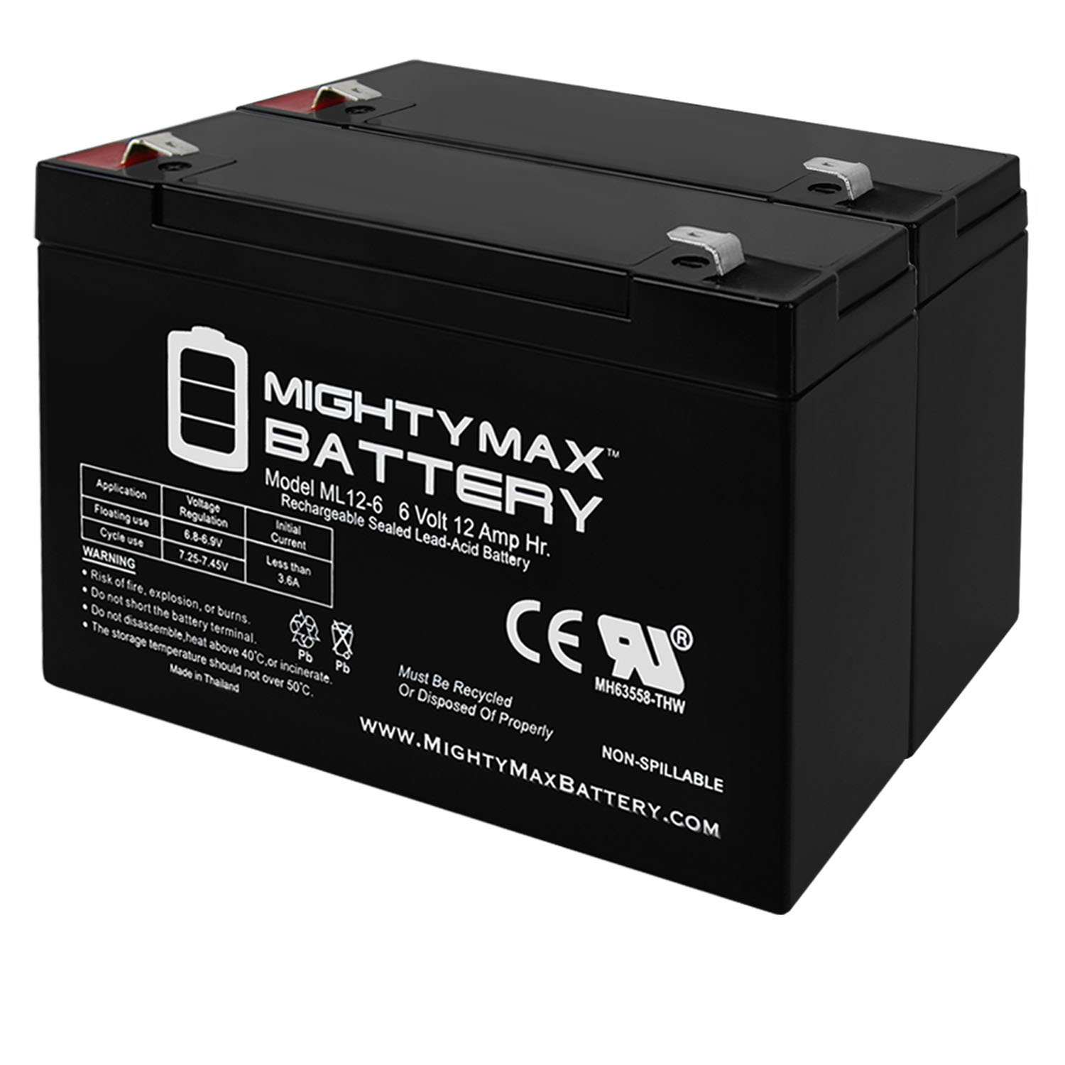6V 12AH F2 SLA Replacement Battery for Solar Power Banks - 2 Pack