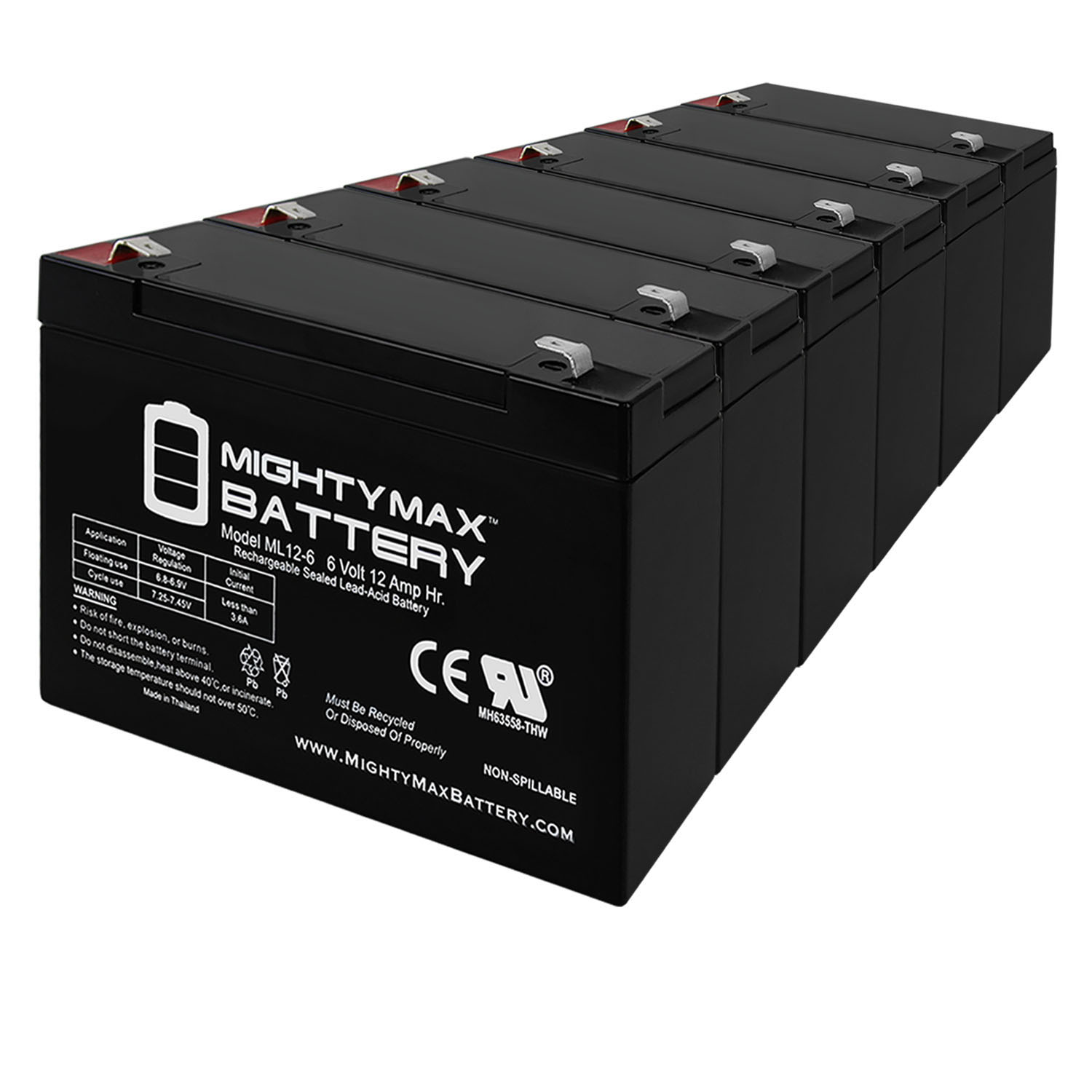 6V 12AH F2 SLA Replacement Battery for Solar Power Banks - 6 Pack