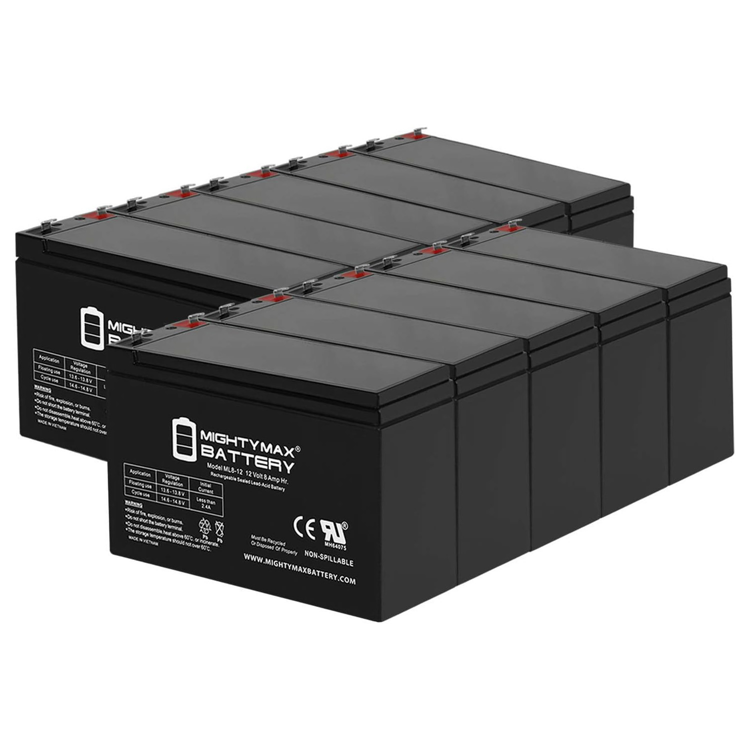 12V 8Ah Battery Replacement for Sola B510-600-U, B510-900-A - 10 Pack