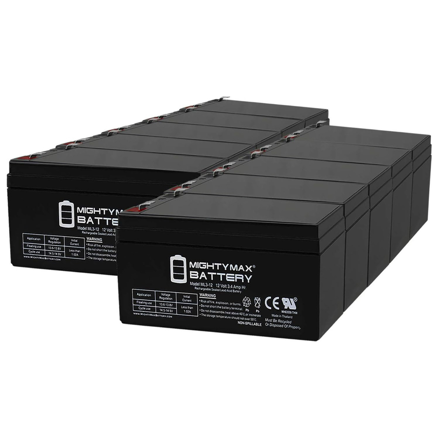 12V 3AH SLA Replacement Battery compatible with Panasonic LCR12V3PF - 10 Pack
