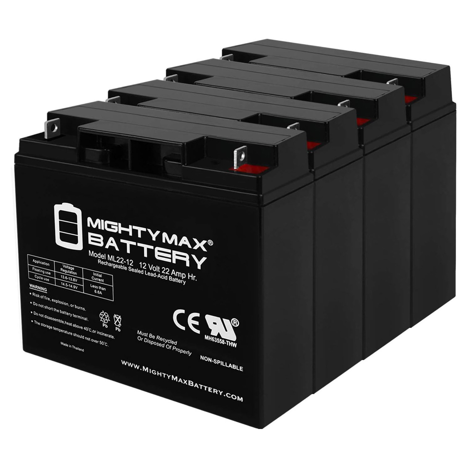 12V 22AH SLA Battery Replacement for Tsunami - 4 Pack
