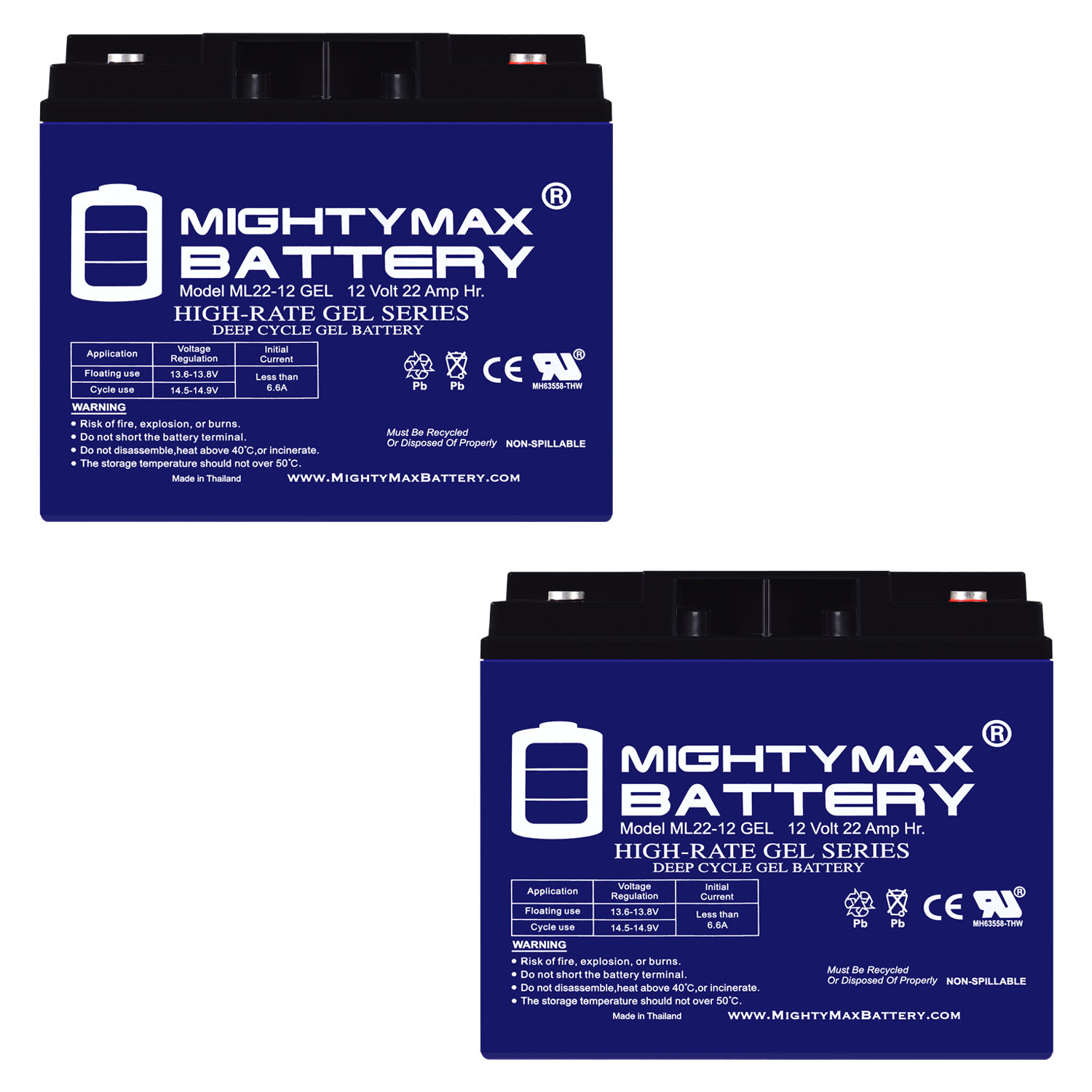 12V 22AH GEL Battery Replacement for Tsunami - 2 Pack